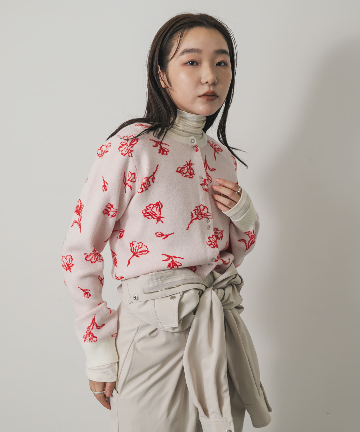 SENSE OF PLACE by URBAN RESEARCH「『洗濯可』ジャガードフラワーコンパクトニットカーディガン」|カーディガン|