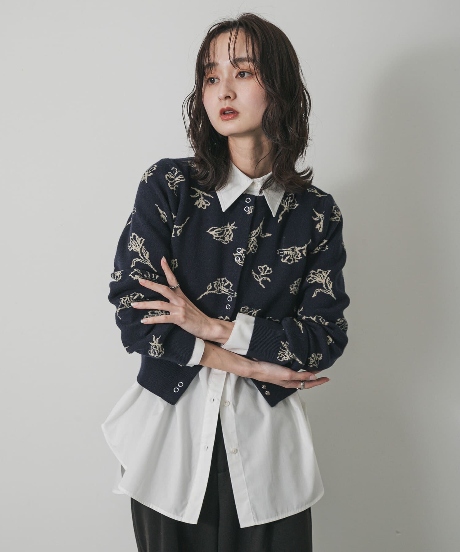 SENSE OF PLACE by URBAN RESEARCH「『洗濯可』ジャガードフラワーコンパクトニットカーディガン」|カーディガン|