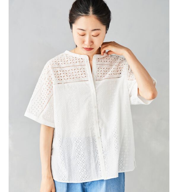 le.coeur blanc「《手洗い可能》カットワークレースドルマンブラウス」|シャツ・ブラウス|