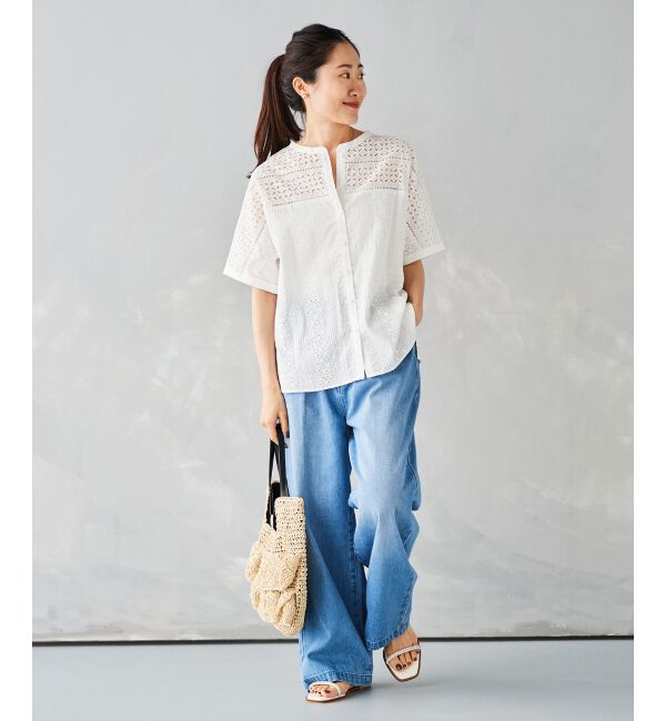 le.coeur blanc「《手洗い可能》カットワークレースドルマンブラウス」|シャツ・ブラウス|