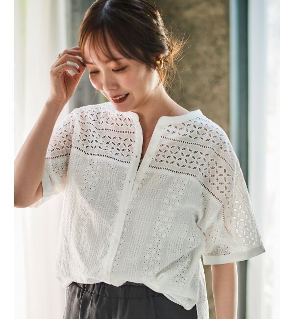 le.coeur blanc「《手洗い可能》カットワークレースドルマンブラウス」|シャツ・ブラウス|