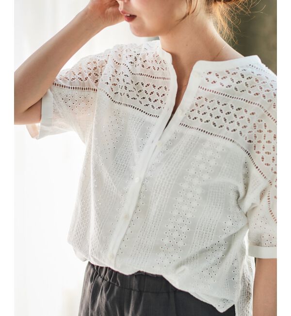 le.coeur blanc「《手洗い可能》カットワークレースドルマンブラウス」|シャツ・ブラウス|