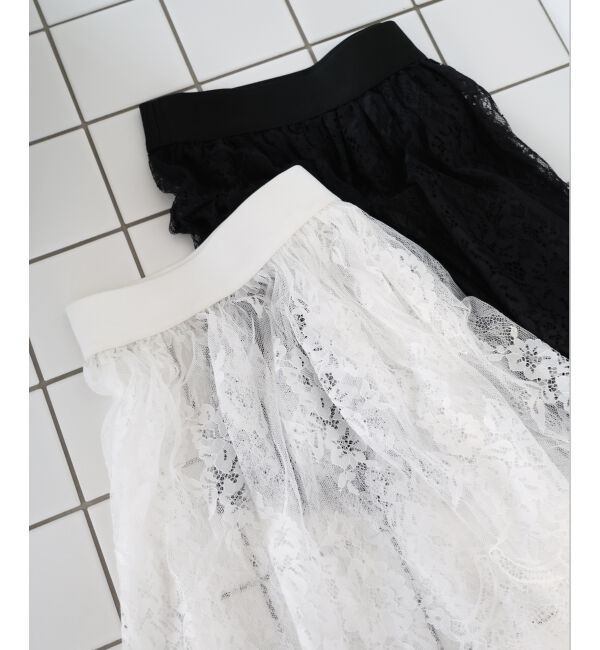  「《WEB限定アイテム》レースレイヤードスカート（付け裾)」|その他|ブラック
