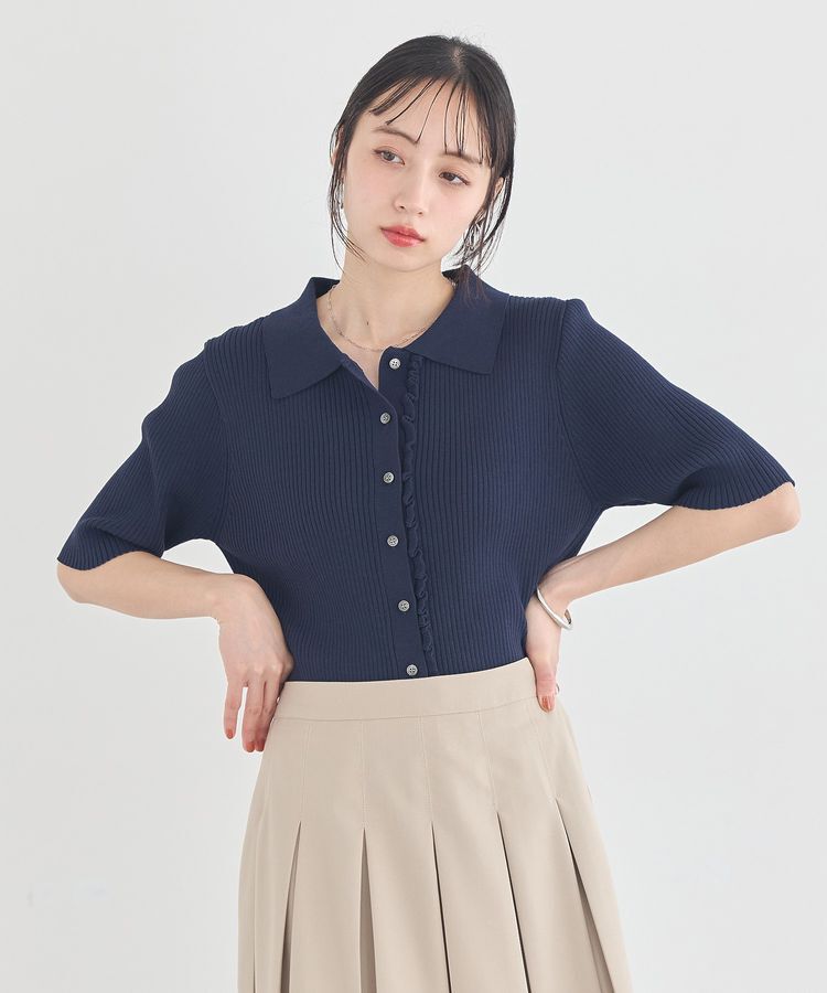 earth music&ecology「ミニフリルポロカーディガン」|カーディガン|