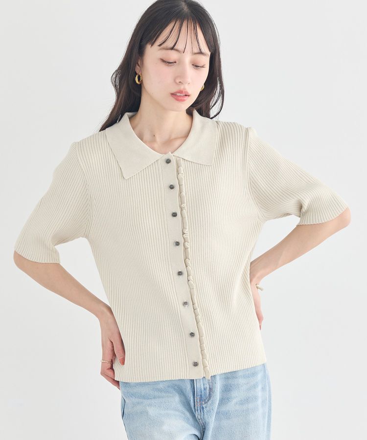 earth music&ecology「ミニフリルポロカーディガン」|カーディガン|