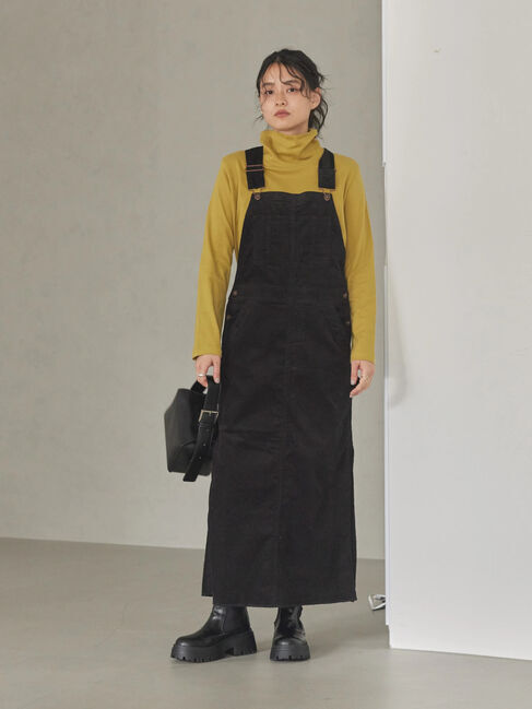  「コーデュロイジャンパースカート」|オールインワン|ブラック