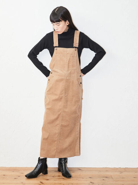  「コーデュロイジャンパースカート」|オールインワン|ベージュ