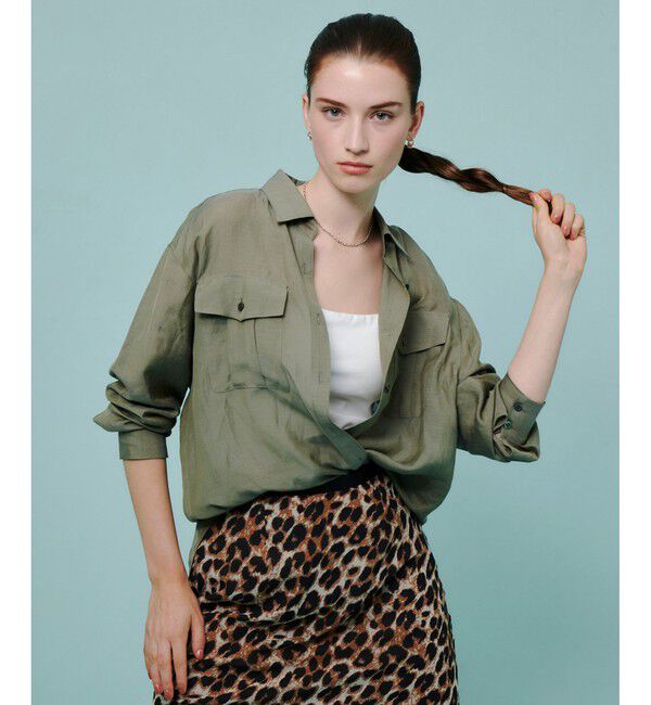 allureville「シアーリネンサファリシャツ」|シャツ・ブラウス|カーキ