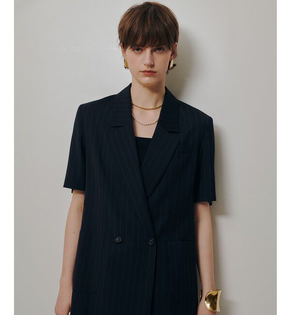 allureville「ＴＷストライプハーフスリーブジャケット」|テーラードジャケット|