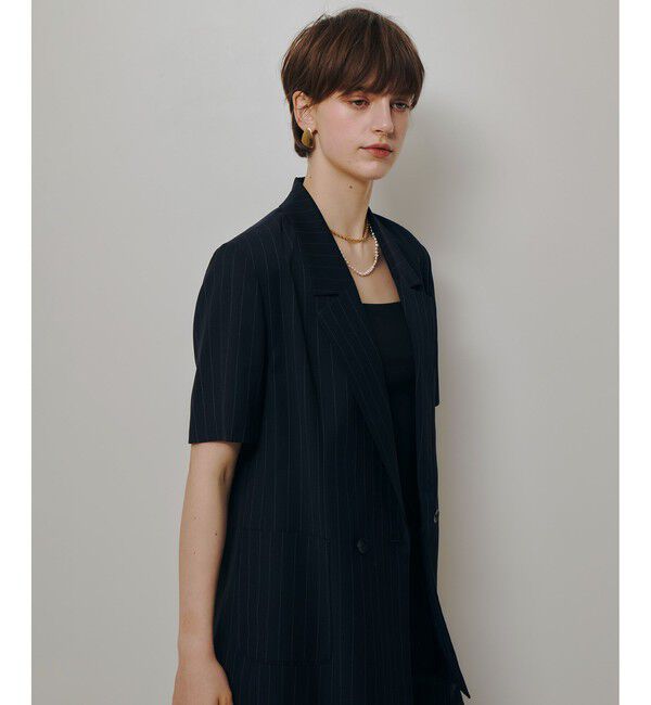 allureville「ＴＷストライプハーフスリーブジャケット」|テーラードジャケット|