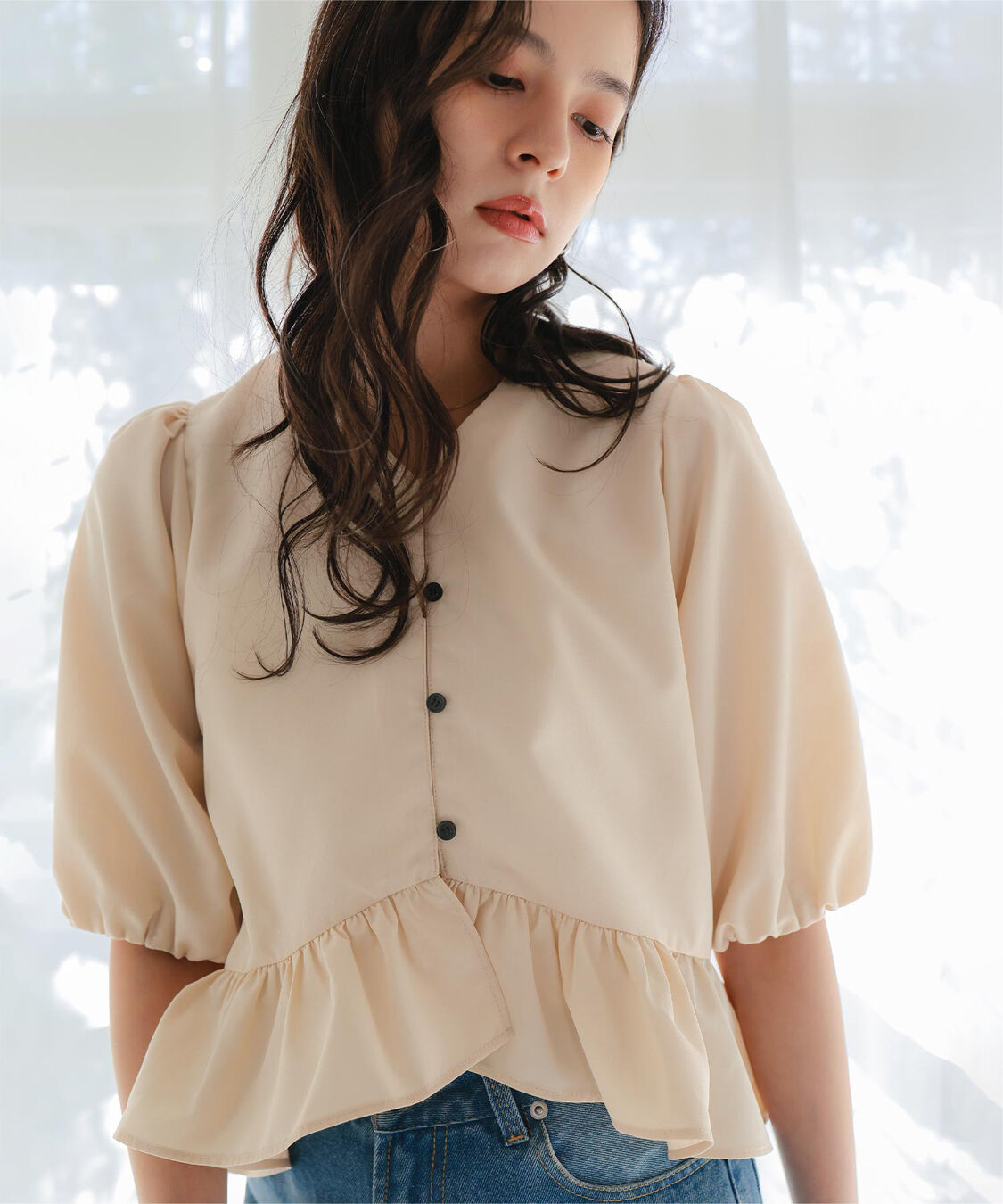 titivate「ペプラムギャザーパフスリーブブラウス」|シャツ・ブラウス|