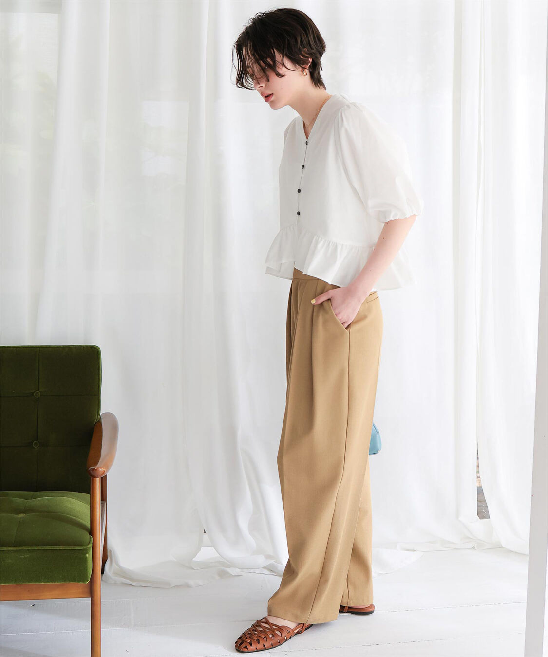 titivate「ペプラムギャザーパフスリーブブラウス」|シャツ・ブラウス|