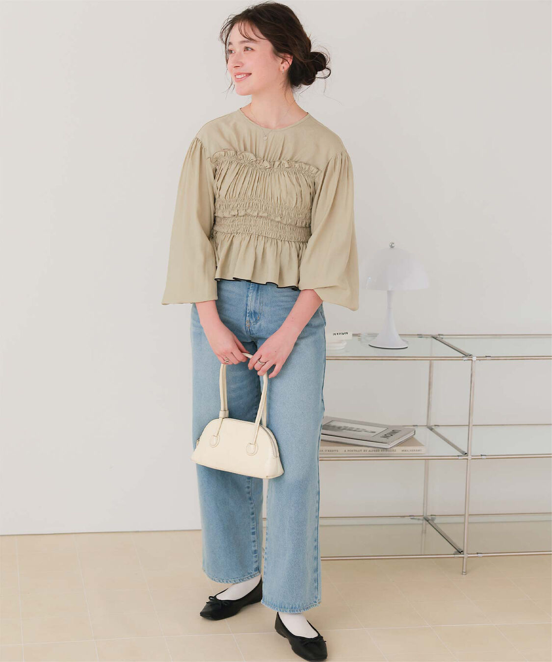 titivate「【赤埴奈津子さんコラボアイテム】シャーリングデザイントップス」|シャツ・ブラウス|