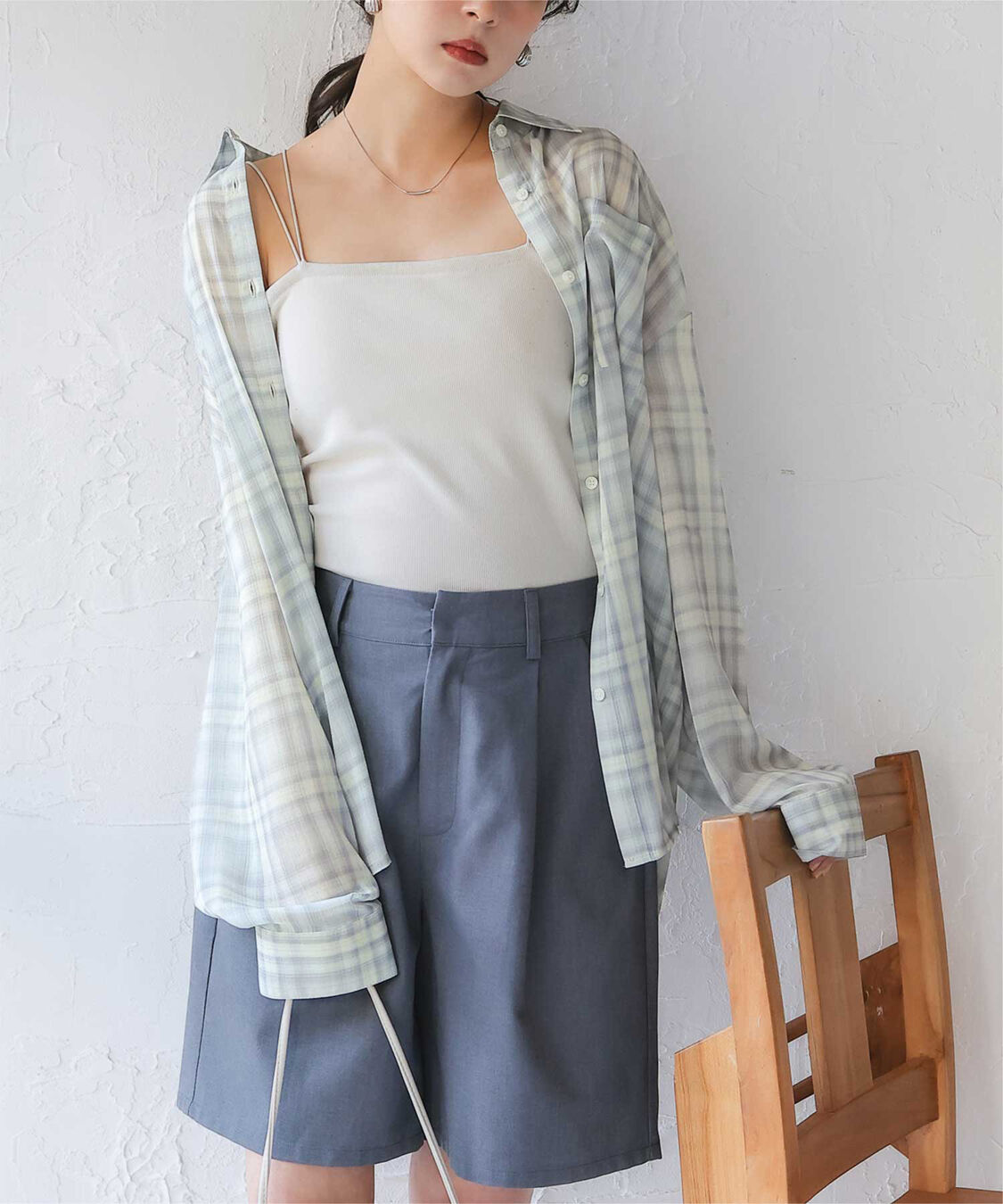 titivate「シアーチェックデザインシャツ」|シャツ・ブラウス|イエロー