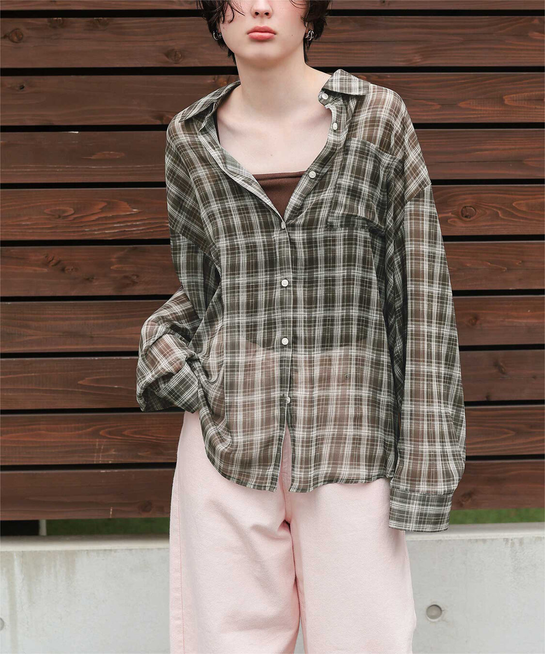 titivate「シアーチェックデザインシャツ」|シャツ・ブラウス|ダークブラウン