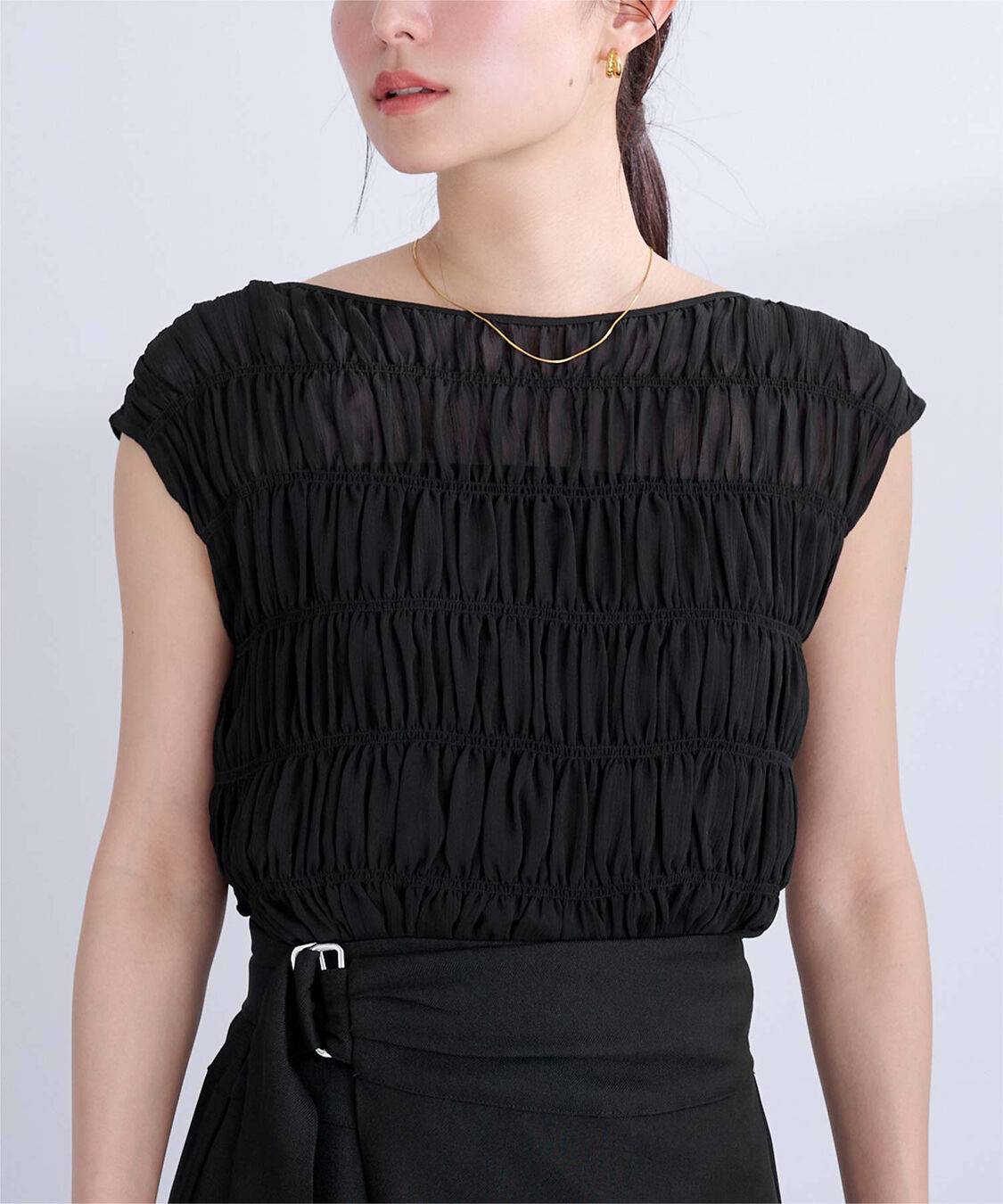 ur's「ノースリーブシャーリングブラウス」|シャツ・ブラウス|ブラック