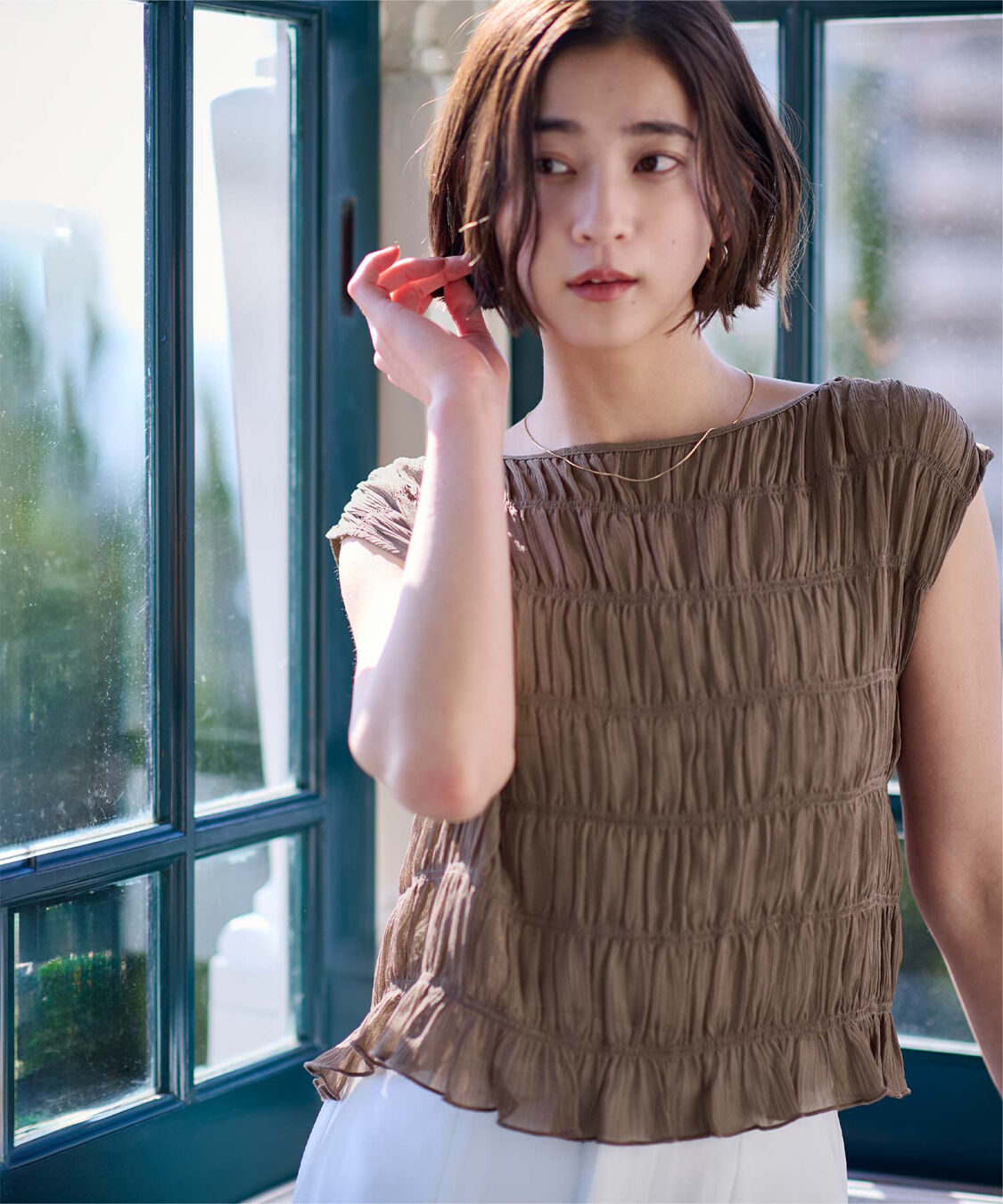 ur's「ノースリーブシャーリングブラウス」|シャツ・ブラウス|ブラウン