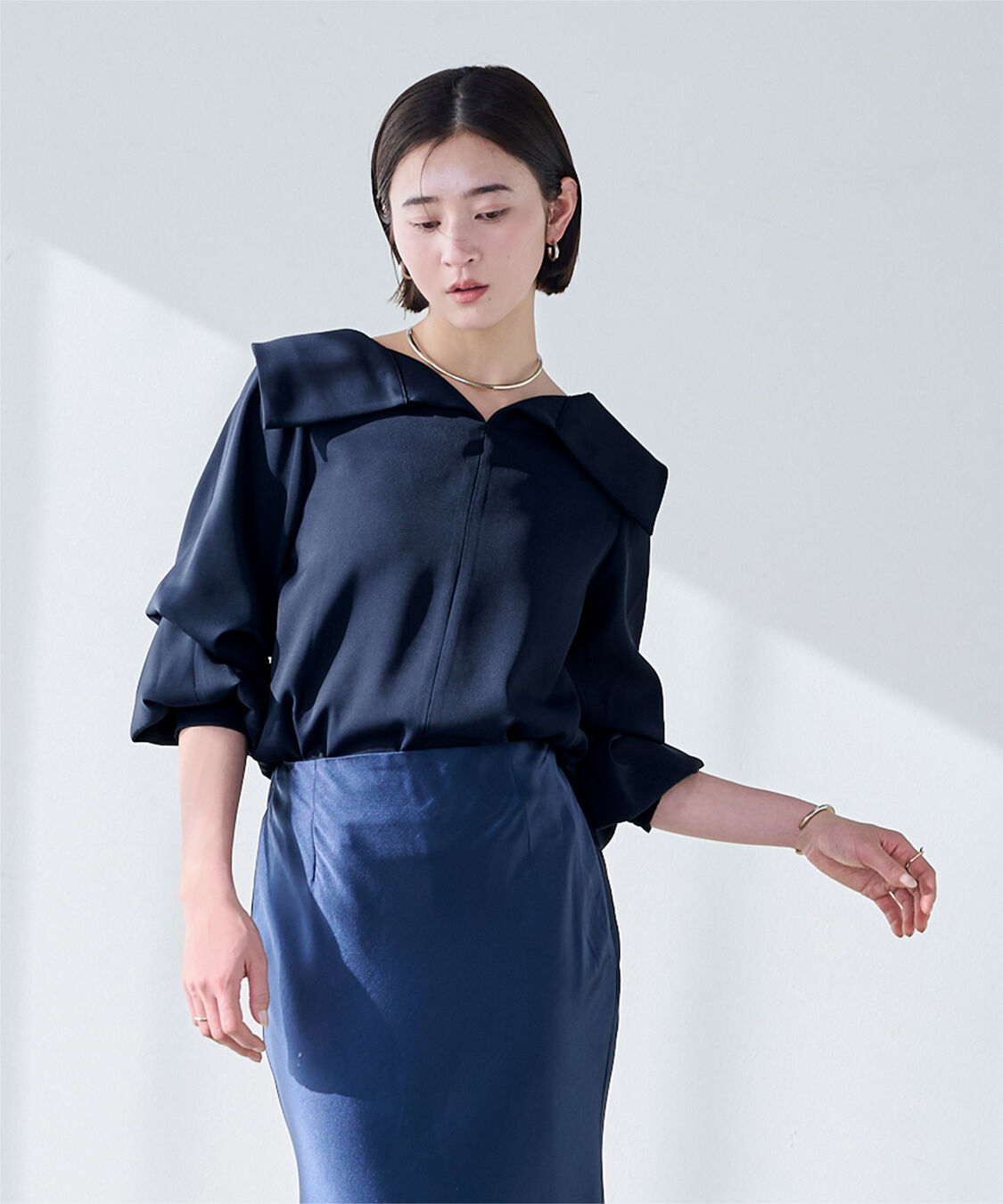 ur's「3wayワイド襟ブラウス」|シャツ・ブラウス|ネイビー