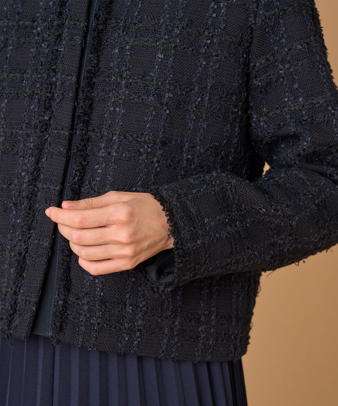 INED「ノーカラーツイードジャケット《LINTON》」|ノーカラージャケット|