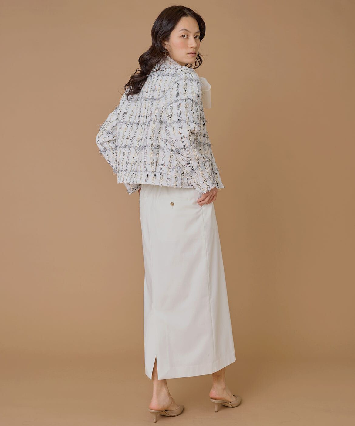 INED「ノーカラーツイードジャケット《LINTON》」|ノーカラージャケット|