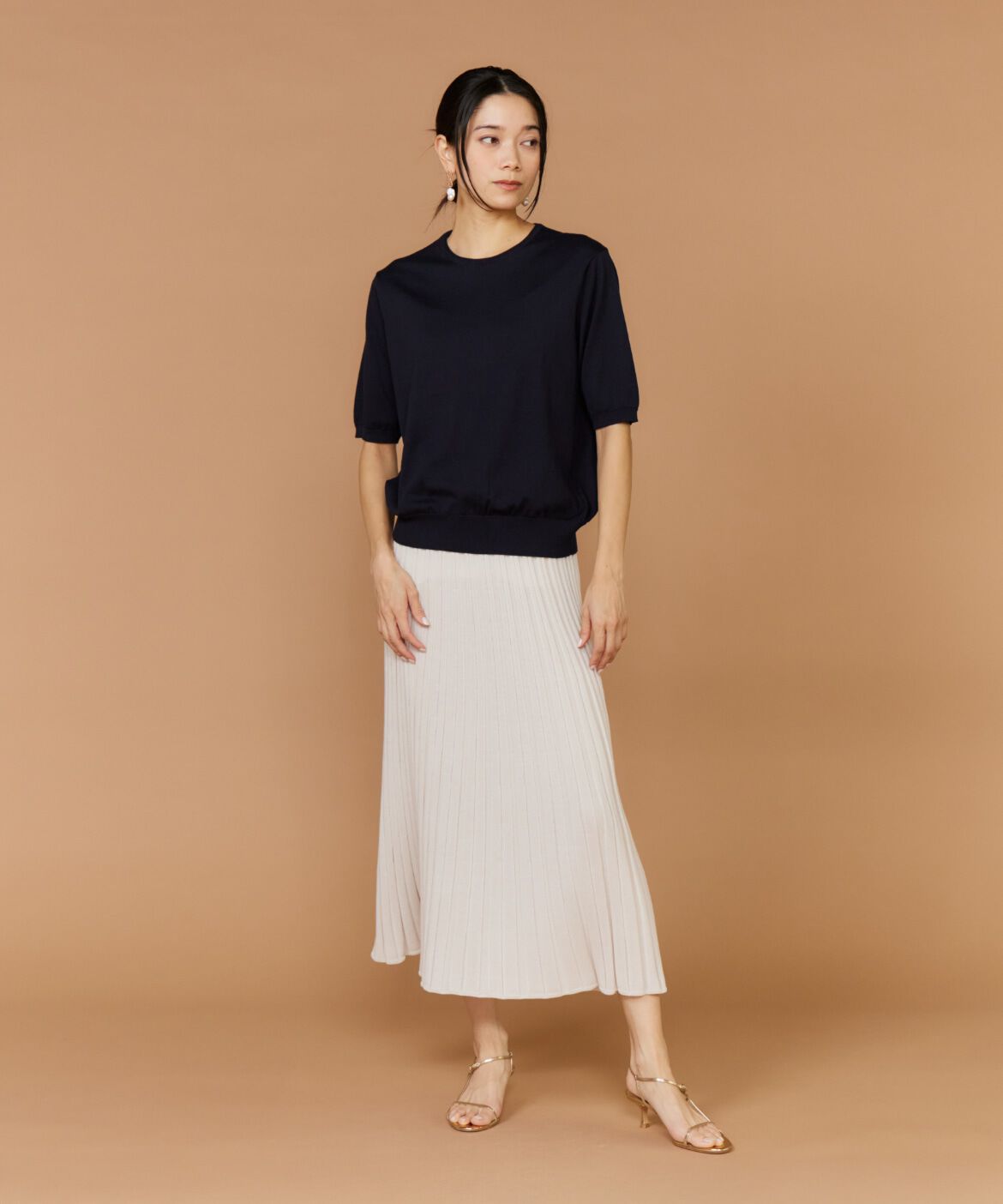 INED「FF30ゲージクルーネック5分袖ニット」|ニット・セーター|