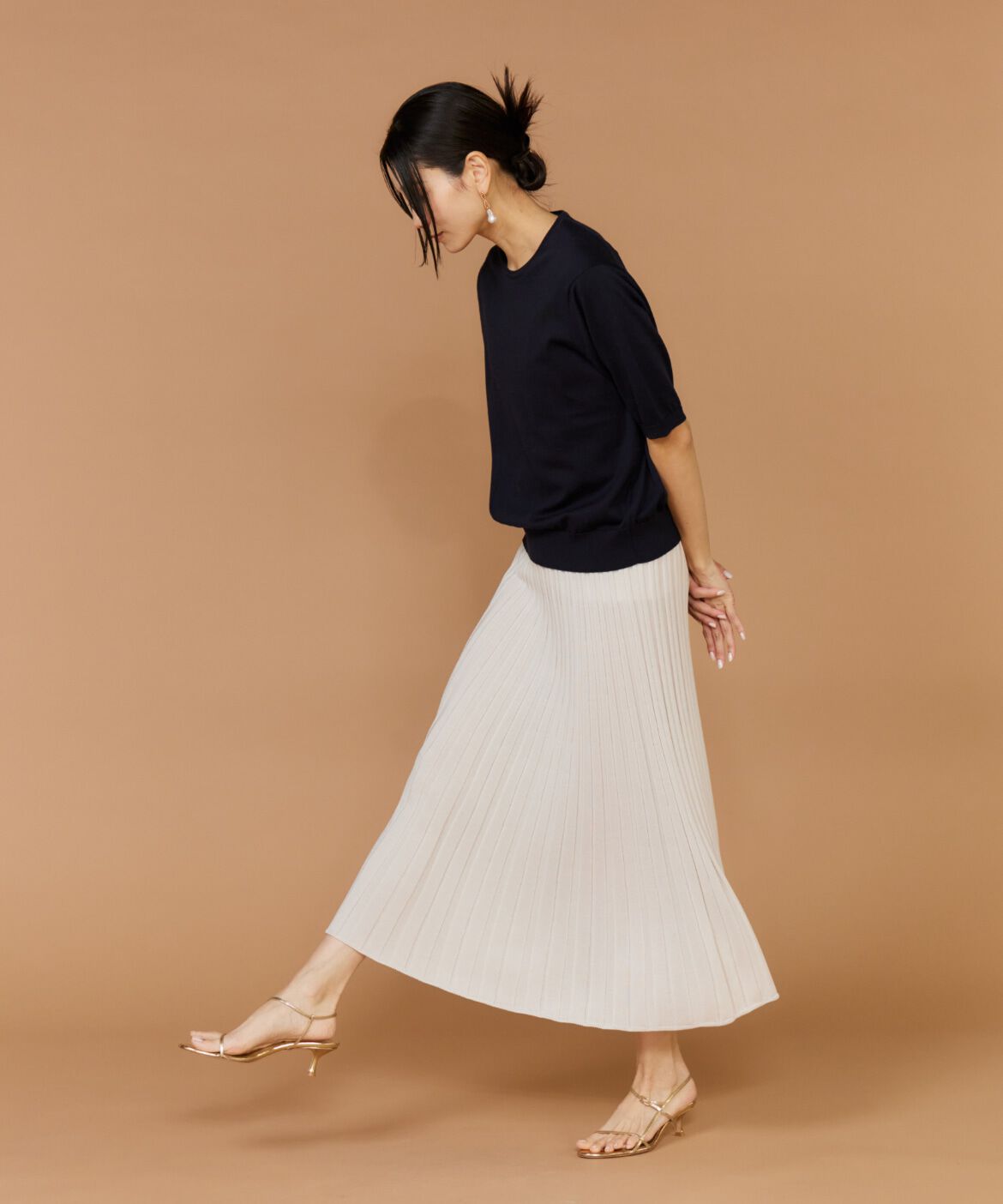 INED「FF30ゲージクルーネック5分袖ニット」|ニット・セーター|