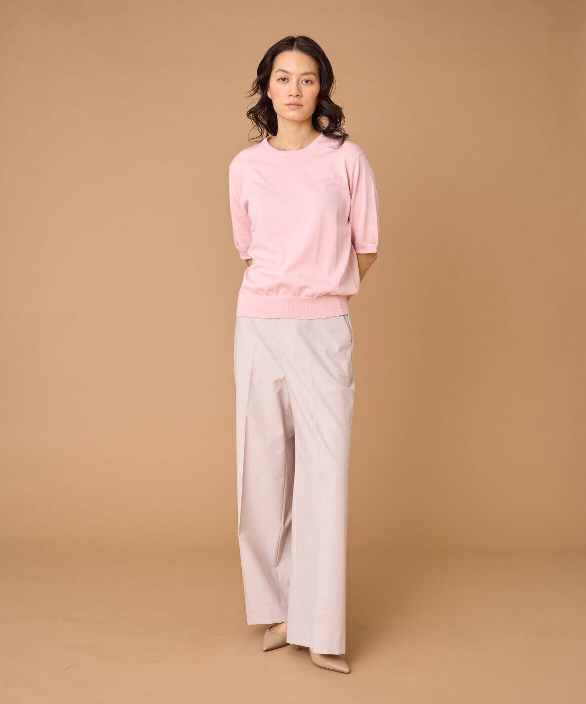 INED「FF30ゲージクルーネック5分袖ニット」|ニット・セーター|