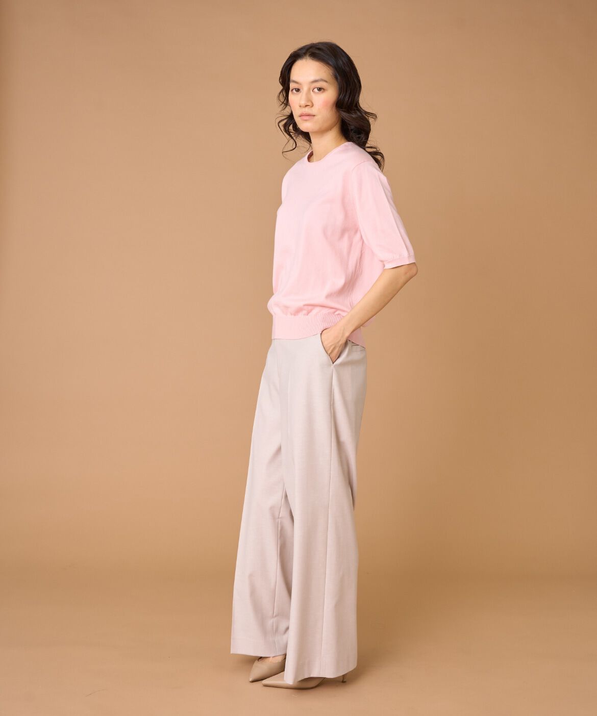 INED「FF30ゲージクルーネック5分袖ニット」|ニット・セーター|