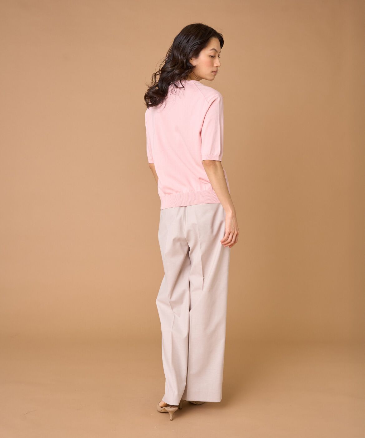 INED「FF30ゲージクルーネック5分袖ニット」|ニット・セーター|