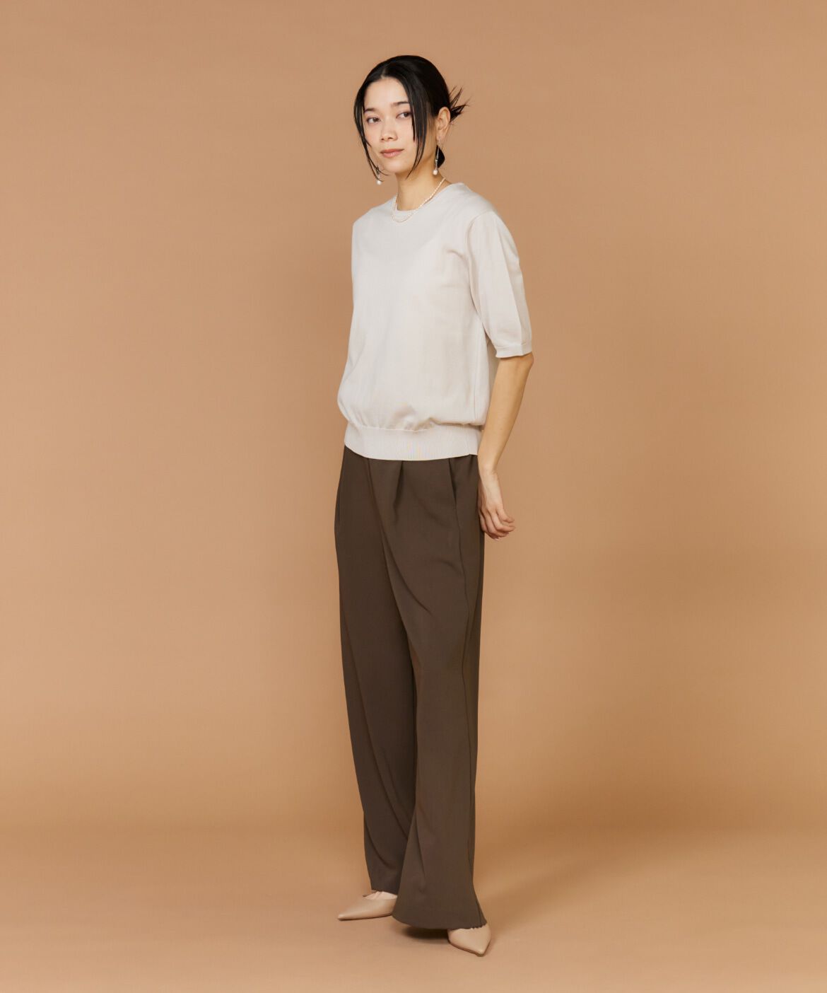 INED「FF30ゲージクルーネック5分袖ニット」|ニット・セーター|