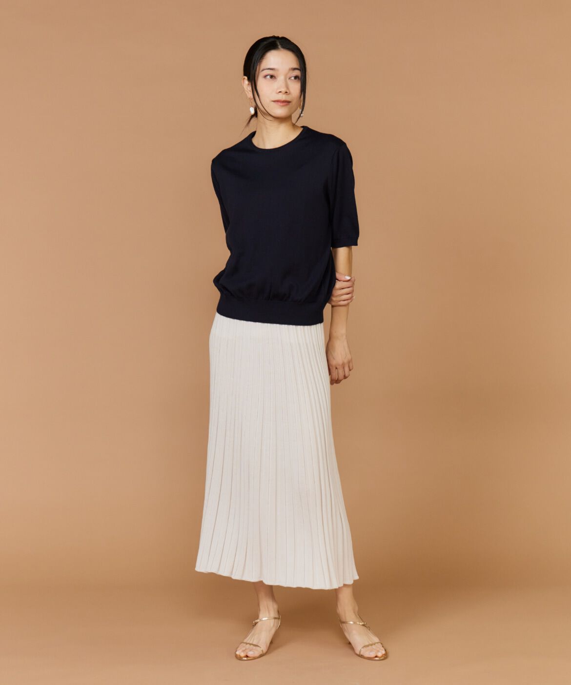 INED「FF30ゲージクルーネック5分袖ニット」|ニット・セーター|