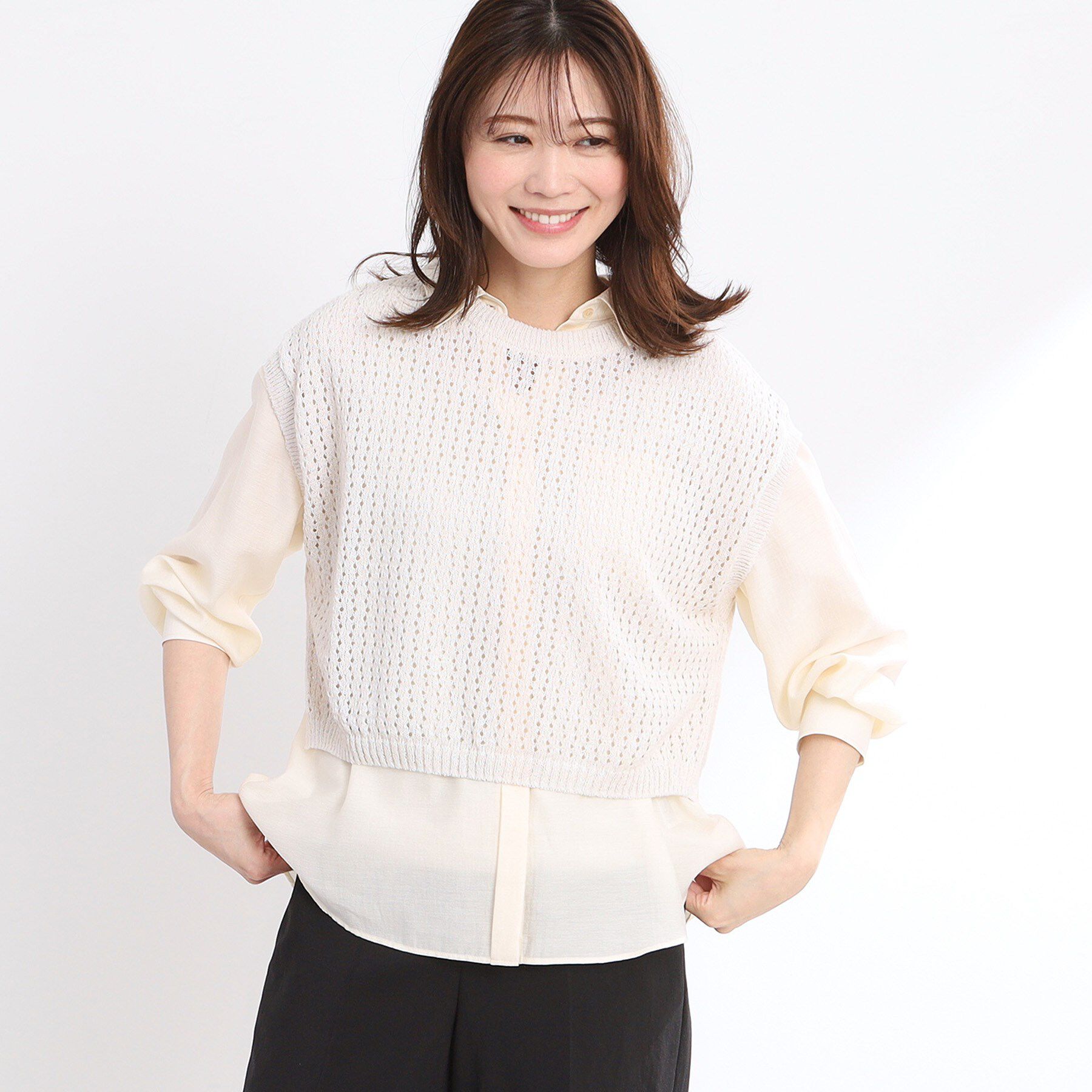 Reflect「【手洗い可】メッシュニットベスト」|ニット・セーター|