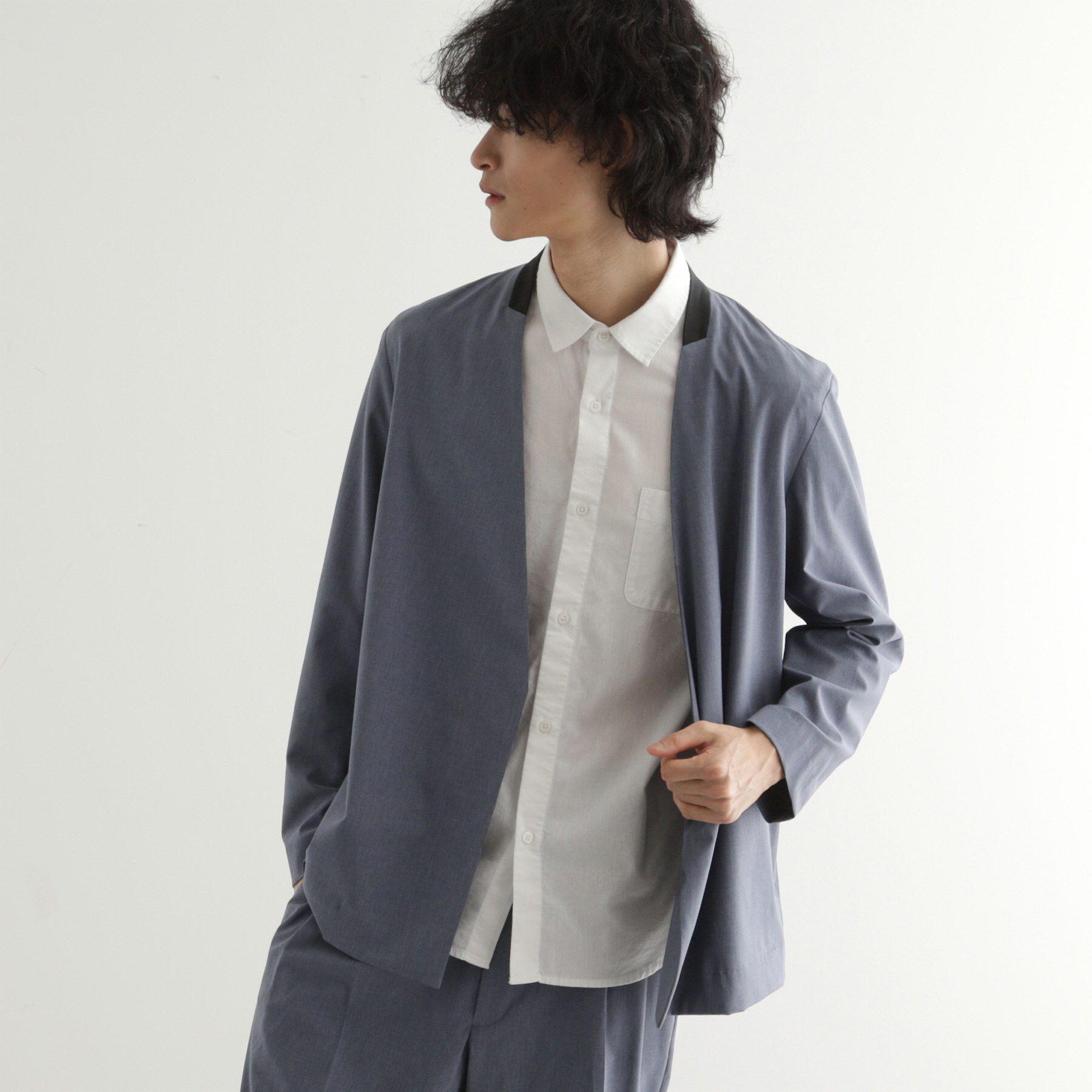 tk.TAKEO KIKUCHI「【吸水速乾】COOLMAX(R)サマーノーカラージャケット/セットアップ対応」|ノーカラージャケット|ブルー(092)