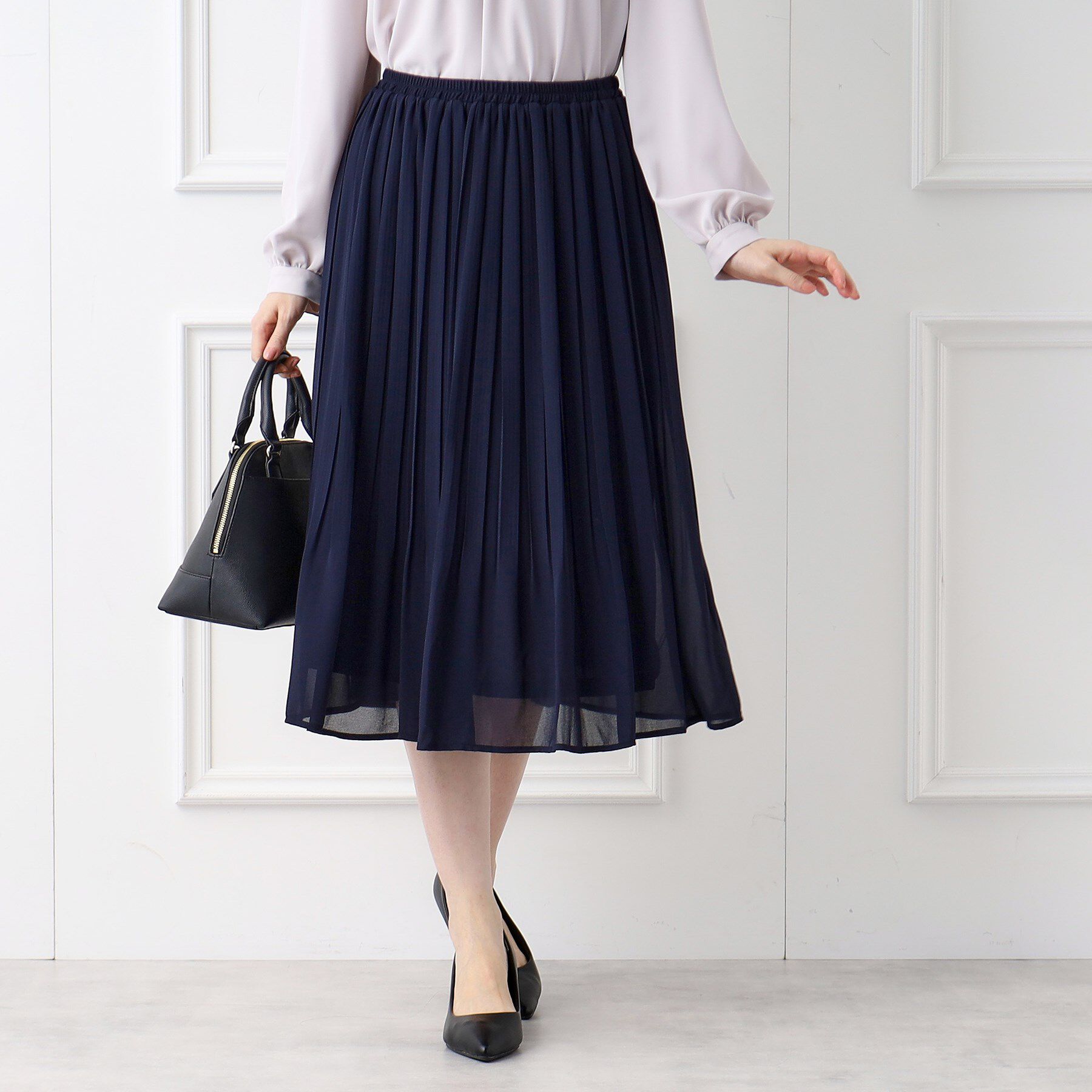 index「《新色追加》着丈が選べる！プリーツフレアスカート【イージーケア／防シワ／洗濯機洗い可】」|スカート|ネイビー(794)