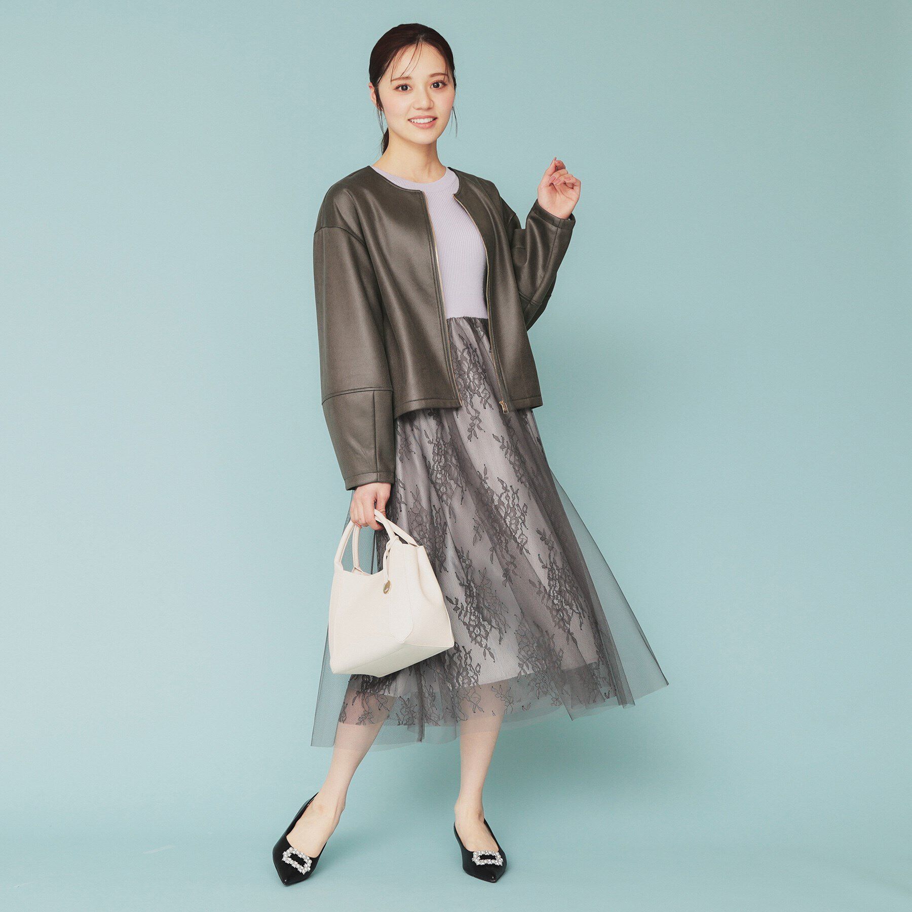 index「スウェードノーカラーブルゾン【洗濯機洗い可/防シワ/ストレッチ】」|ブルゾン・スタジャン|