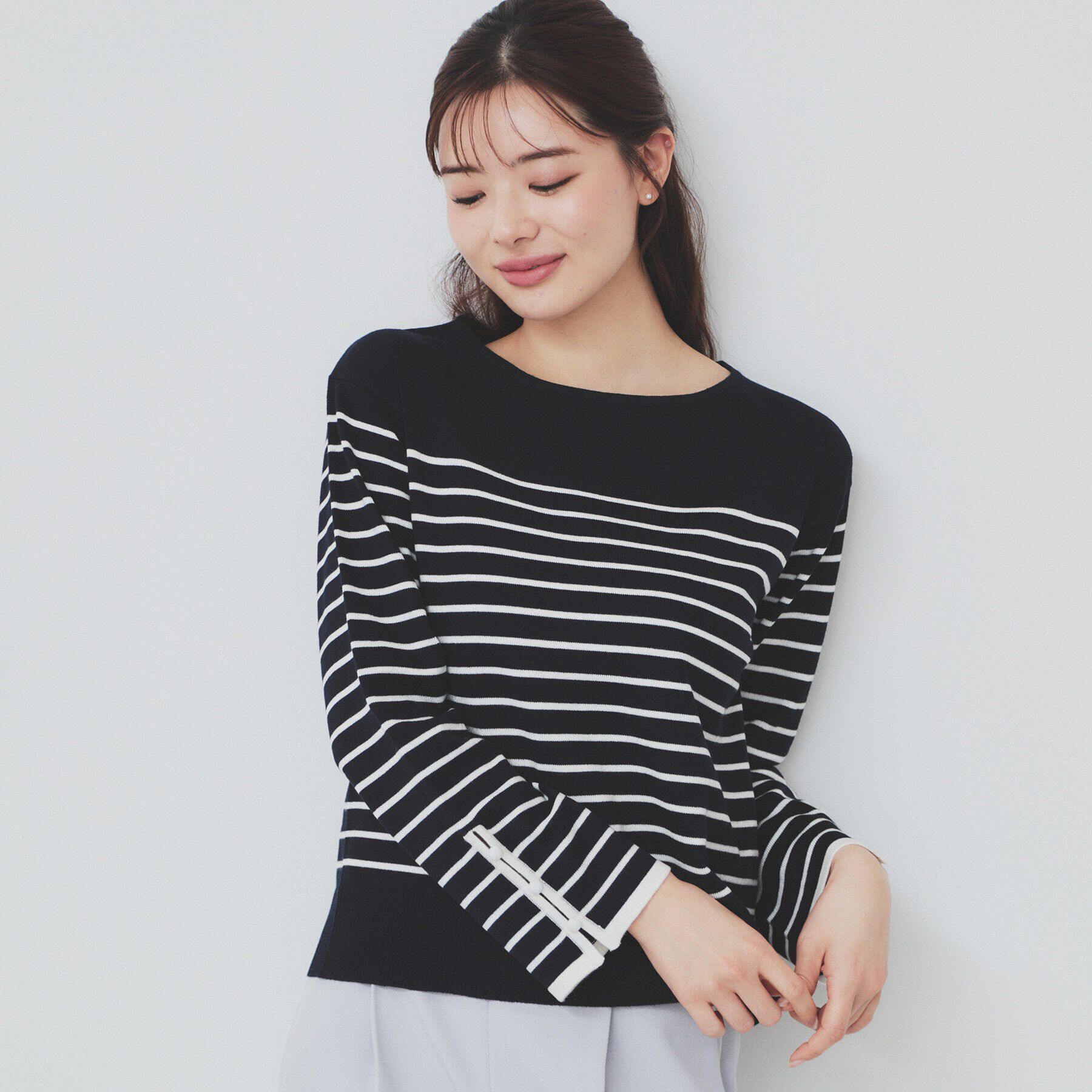 index「袖スリットスリーブニット【洗濯機洗い可】」|ニット・セーター|ネイビー(894)