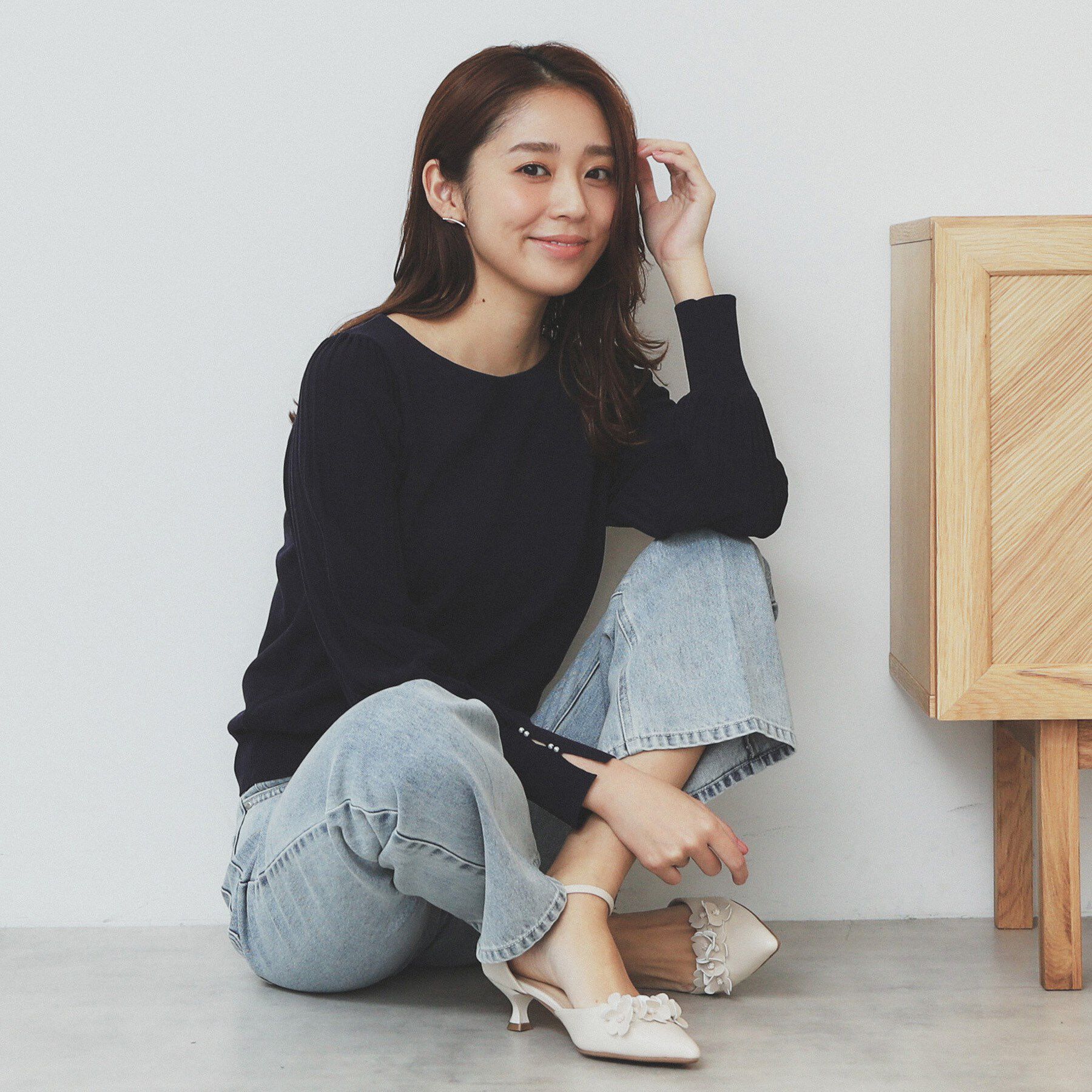 index「プリーツスリーブボートネックニット【洗濯機洗い可】」|ニット・セーター|