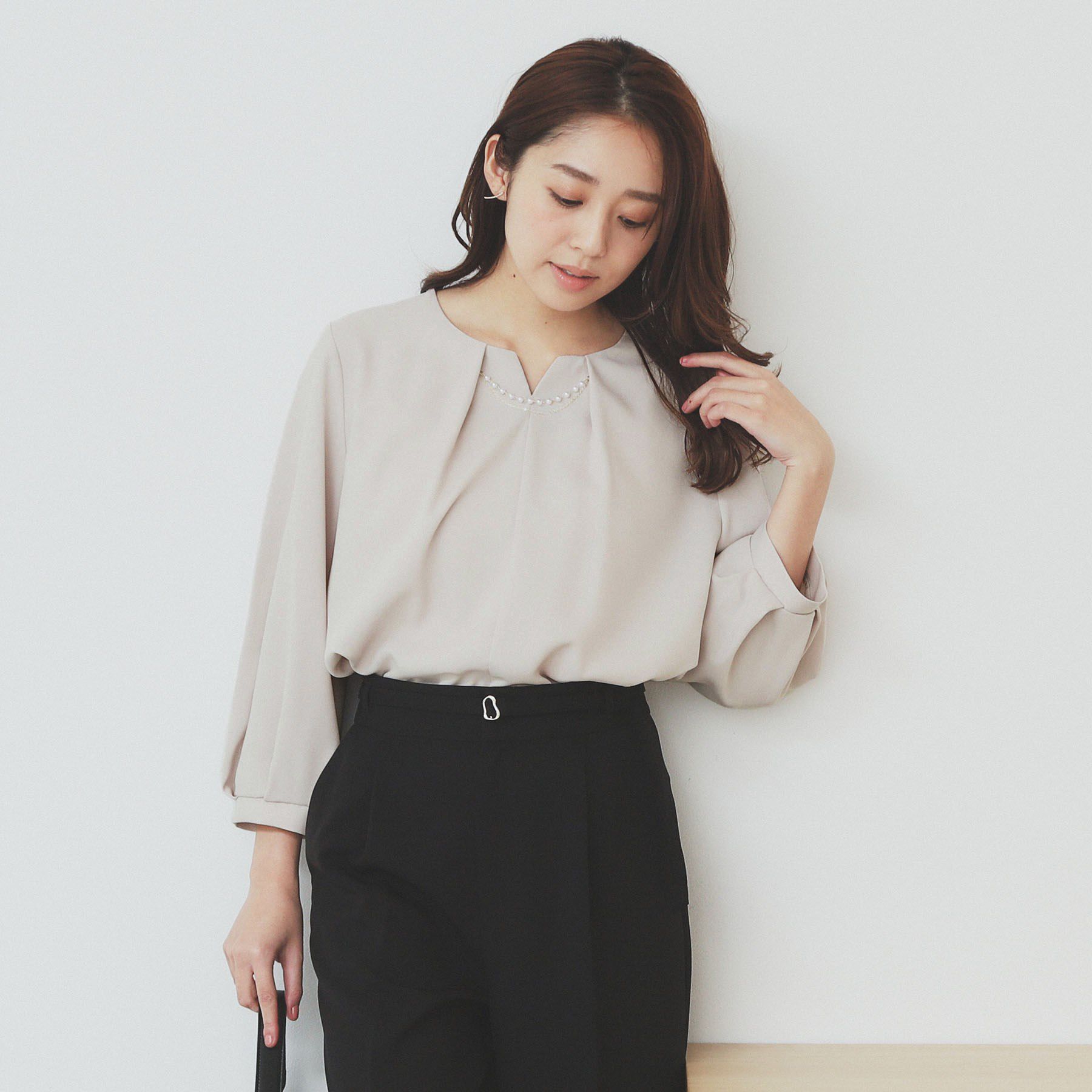 index「2WAYキーネックタックブラウス【洗濯機洗い可/防シワ】」|シャツ・ブラウス|