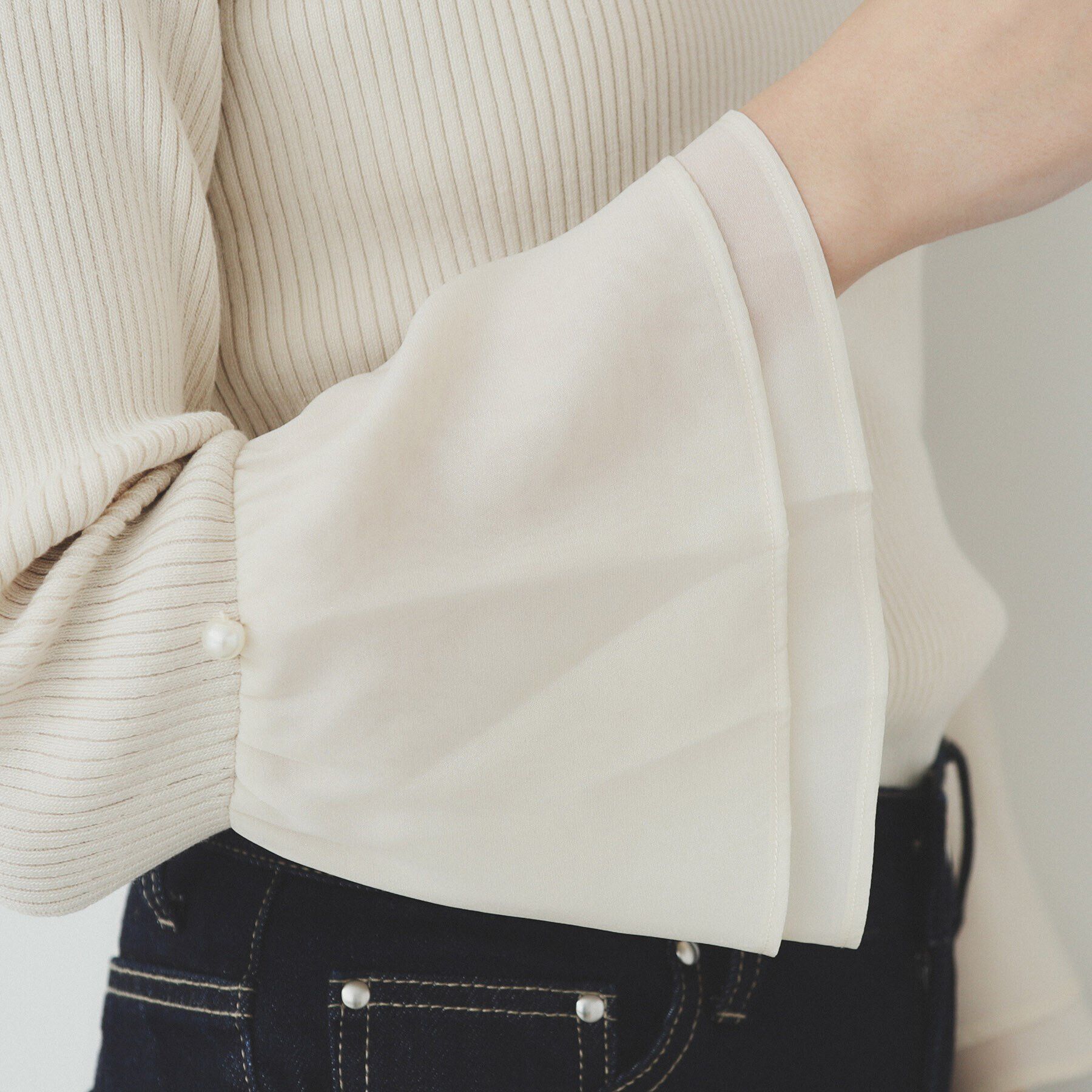 index「フレアスリーブリブニット【洗濯機洗い可】」|ニット・セーター|