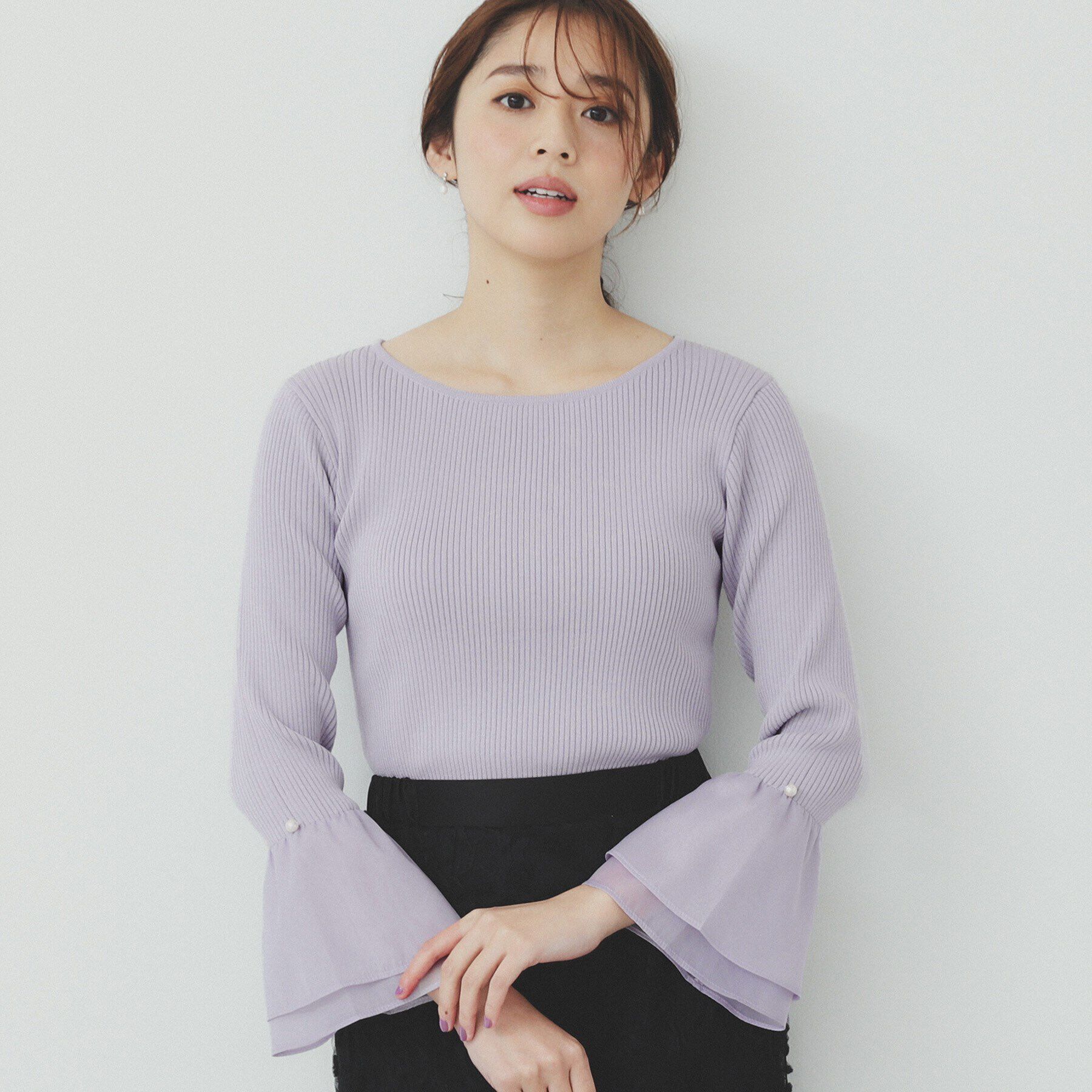 index「フレアスリーブリブニット【洗濯機洗い可】」|ニット・セーター|