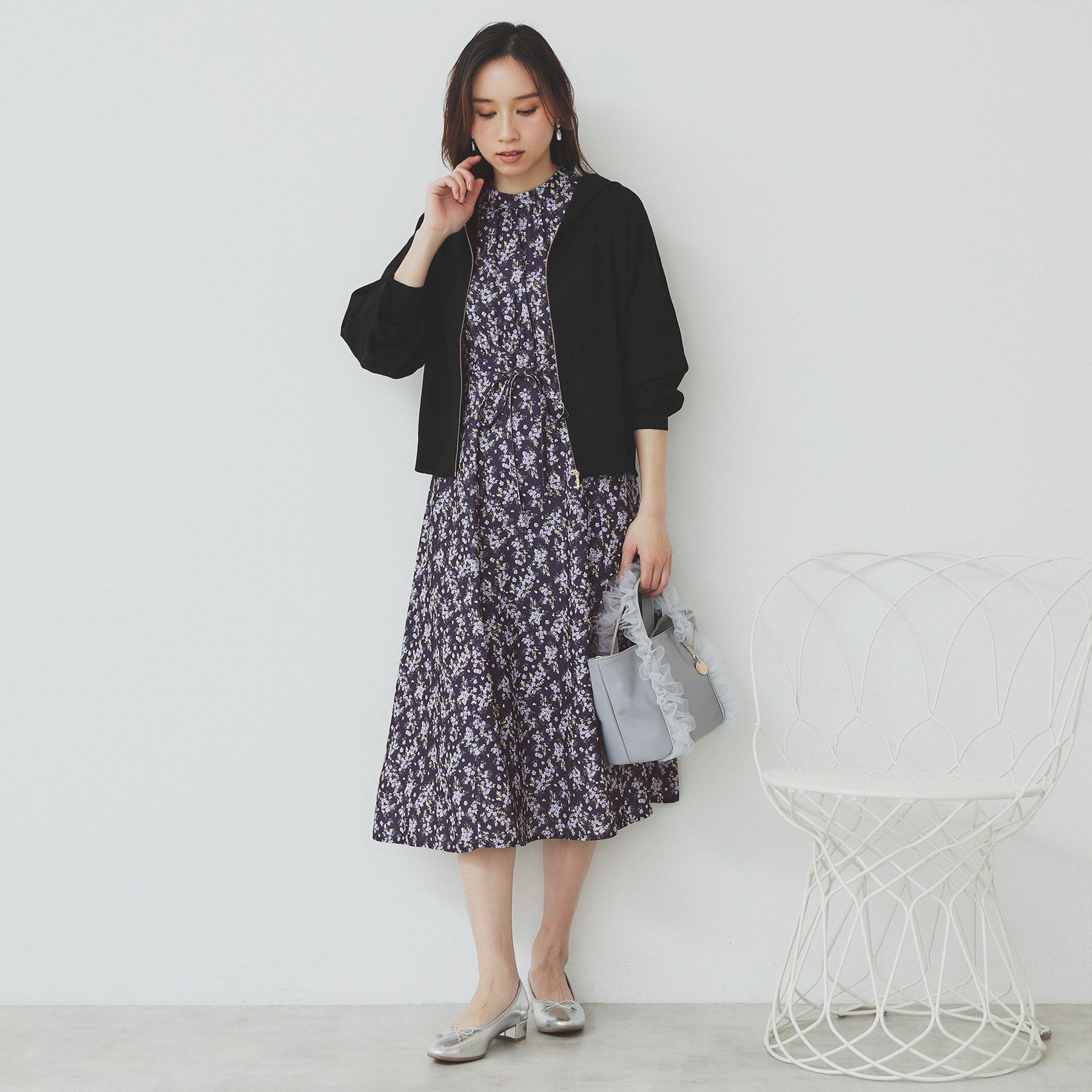 index「スタンドネック小花柄ワンピース【洗濯機洗い可/イージーアイロン】」|ワンピース|