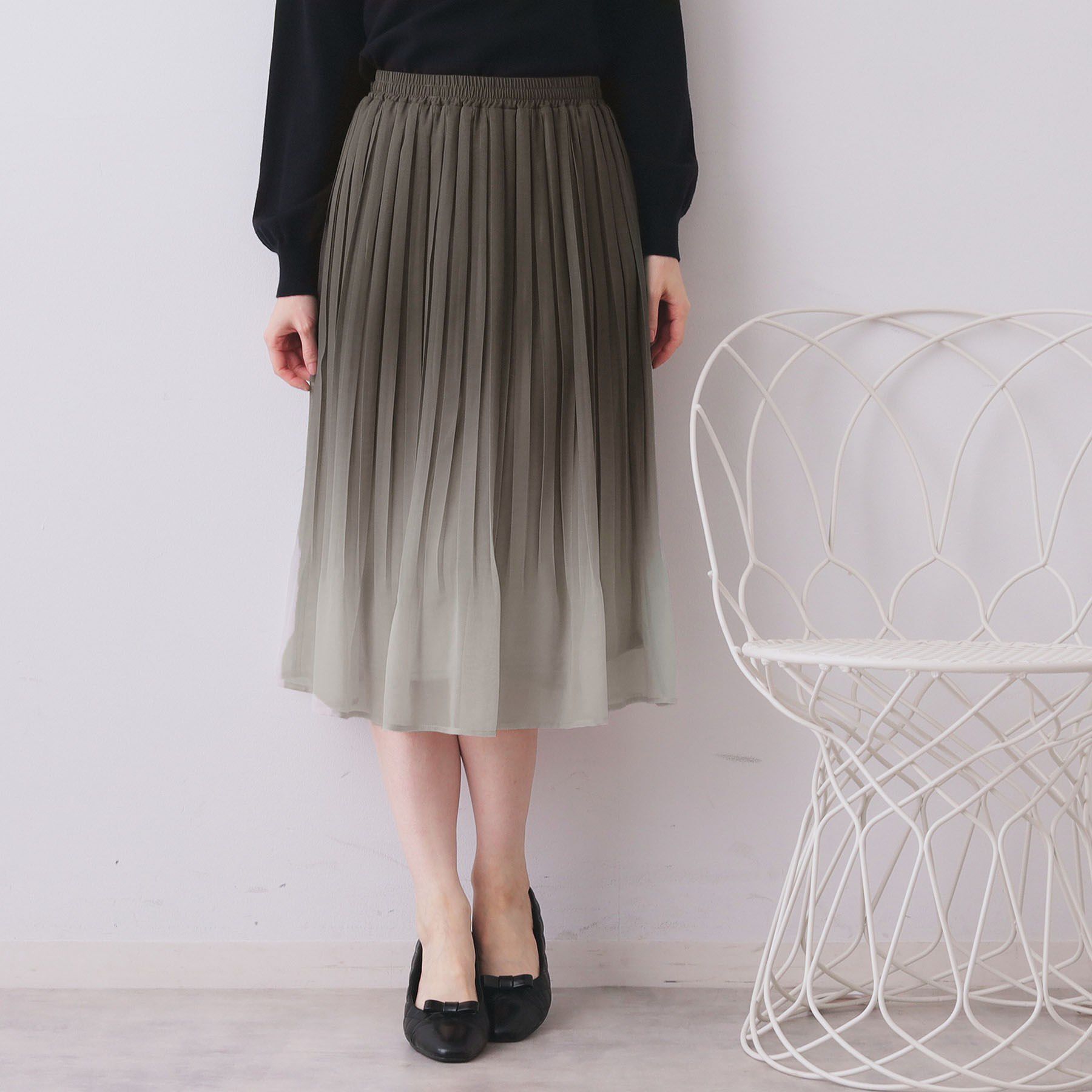 index「選べる丈 シフォンプリーツスカート【洗濯機OK/イージーアイロン/防シワ】《6col》」|スカート|チャコールグレー(5