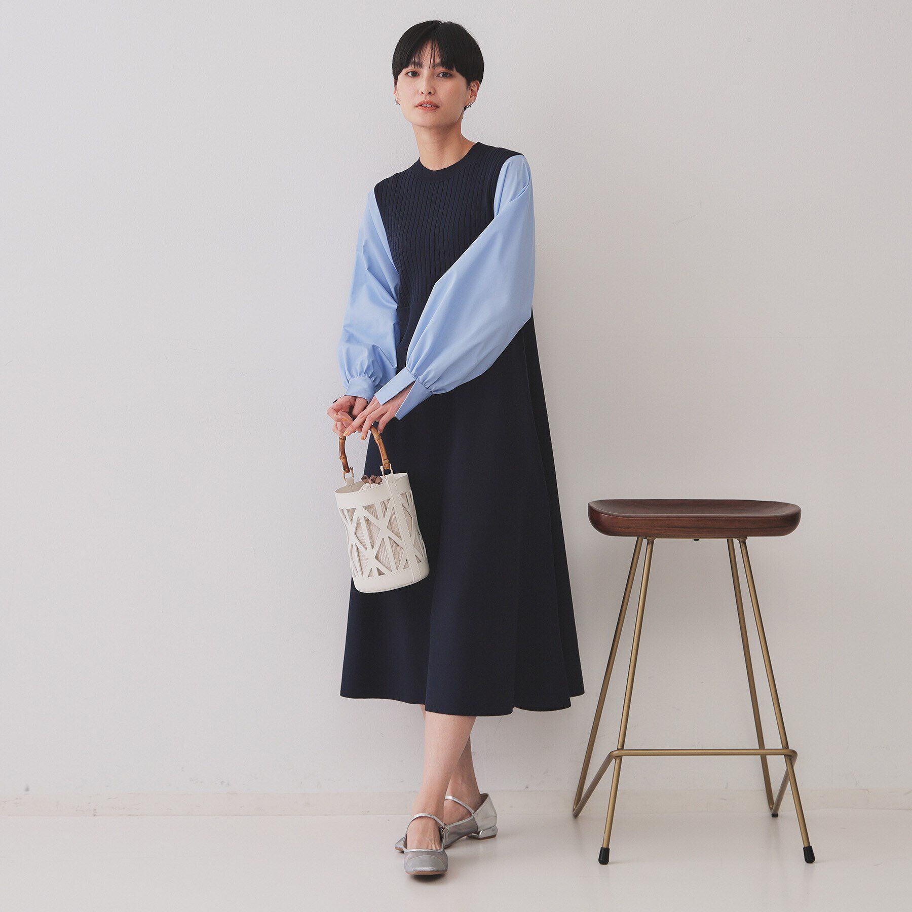 OPAQUE.CLIP「フハクスリーブドッキングニットワンピース【洗濯機洗い可/抗ピル】」|ワンピース|