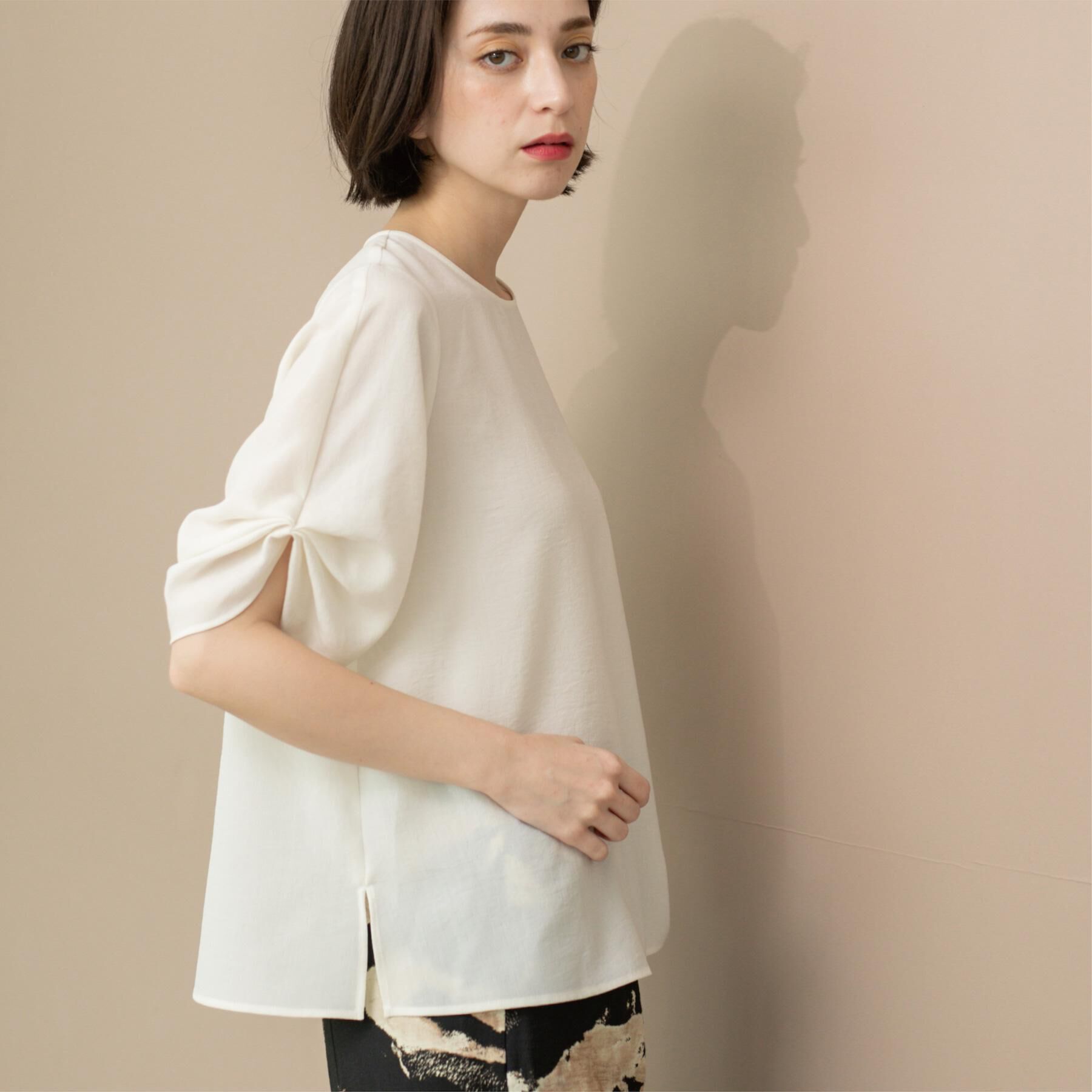 OPAQUE.CLIP「リネンライクタックスリーブブラウス【洗濯機洗い可/吸水速乾/接触冷感】」|シャツ・ブラウス|アイボリー(004)