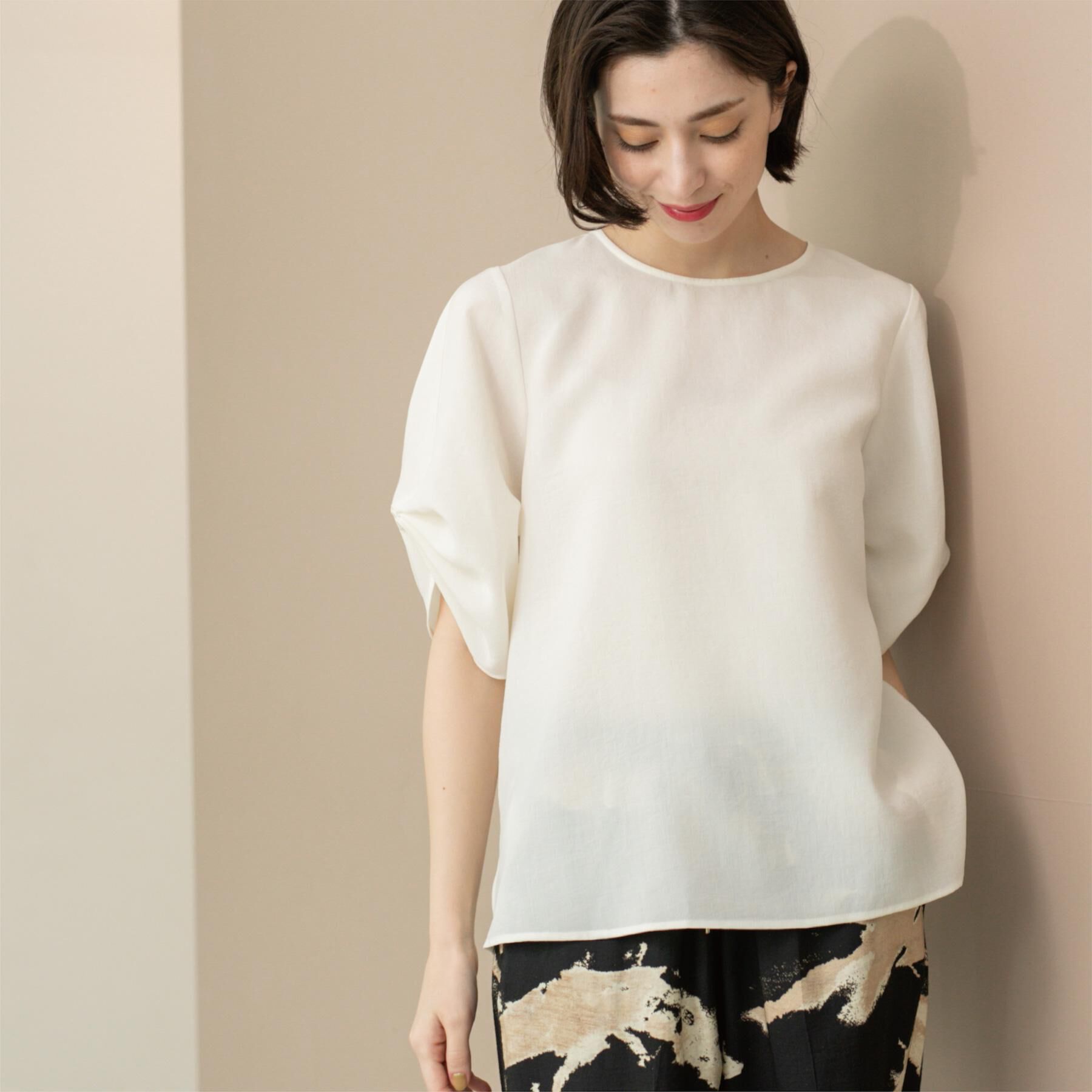 OPAQUE.CLIP「リネンライクタックスリーブブラウス【洗濯機洗い可/吸水速乾/接触冷感】」|シャツ・ブラウス|