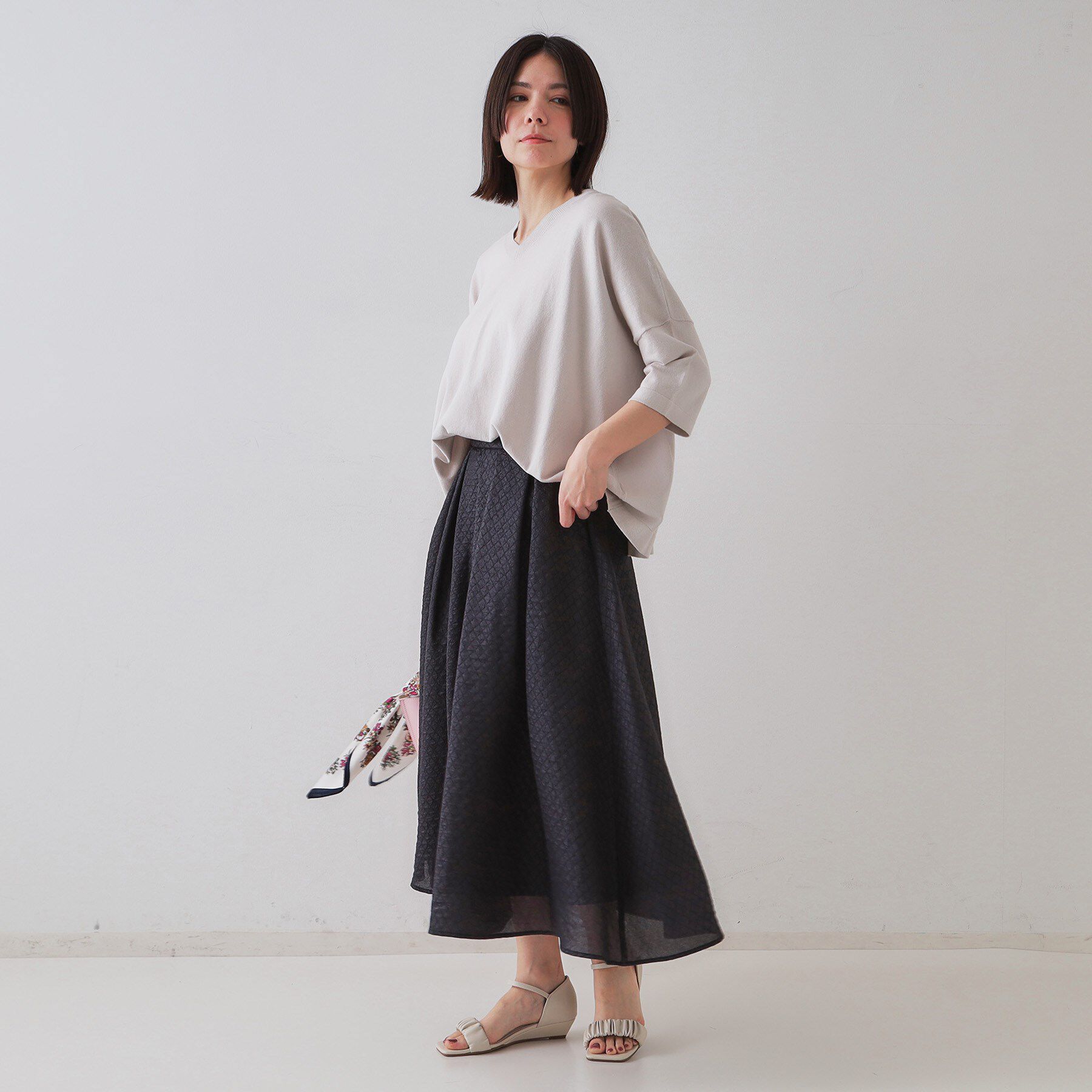 OPAQUE.CLIP「シアージャカードタックフレアスカート【洗濯機洗い可】」|スカート|