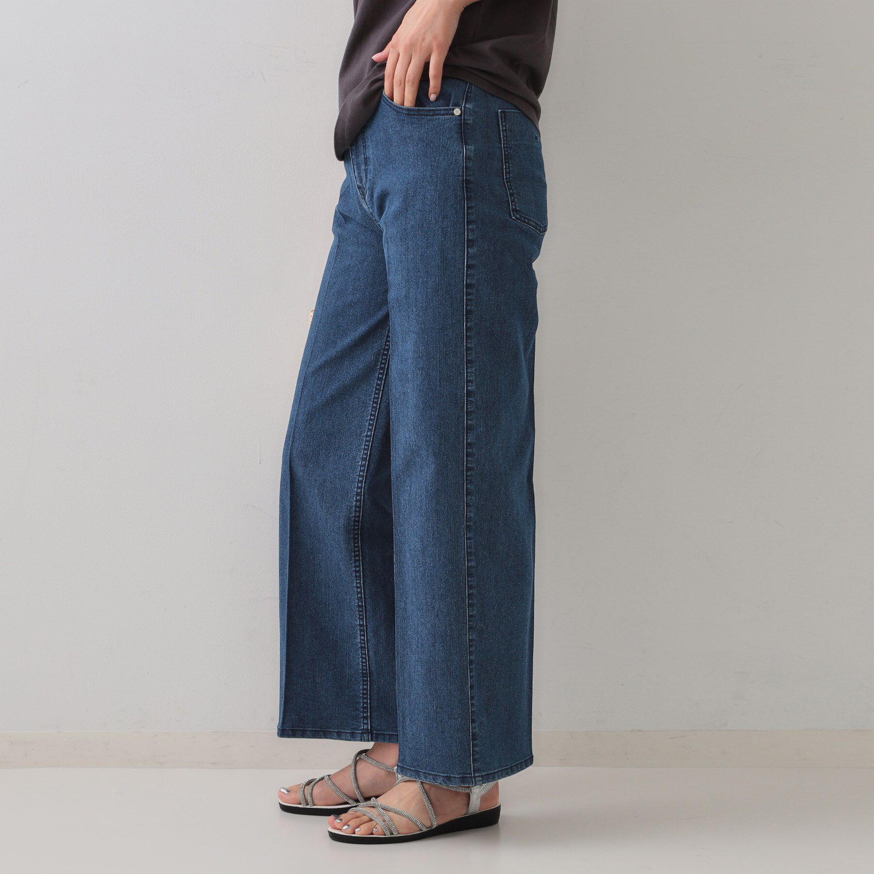 OPAQUE.CLIP「ストレッチライトオンスワイドデニム【洗濯機洗い可】」|デニム|