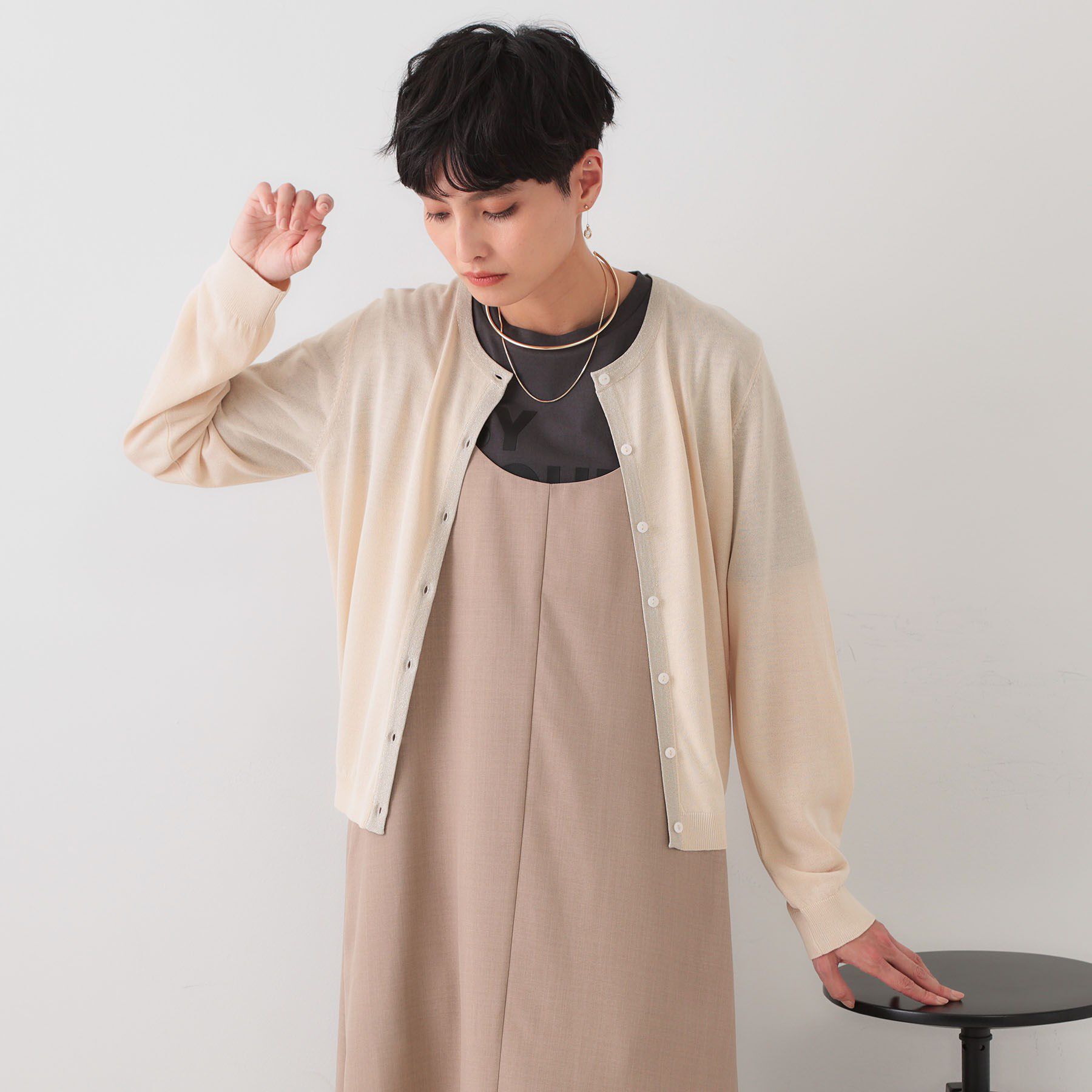 OPAQUE.CLIP「配色ラメニットカーディガン/アンサンブル対応【洗濯機洗い可/抗ピル】」|カーディガン|