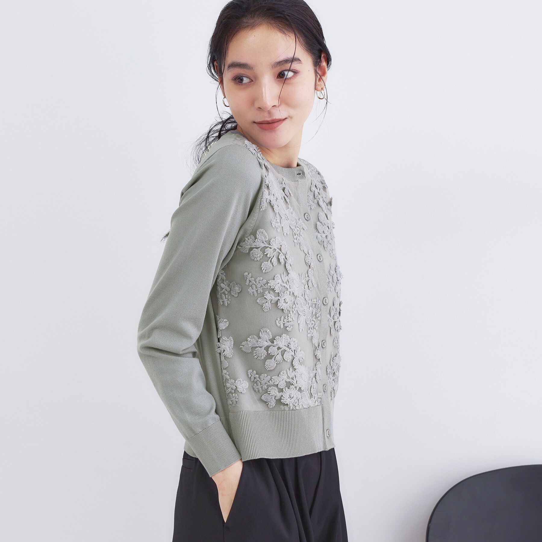 OPAQUE.CLIP「チュールレースニットカーディガン【洗える】」|カーディガン|