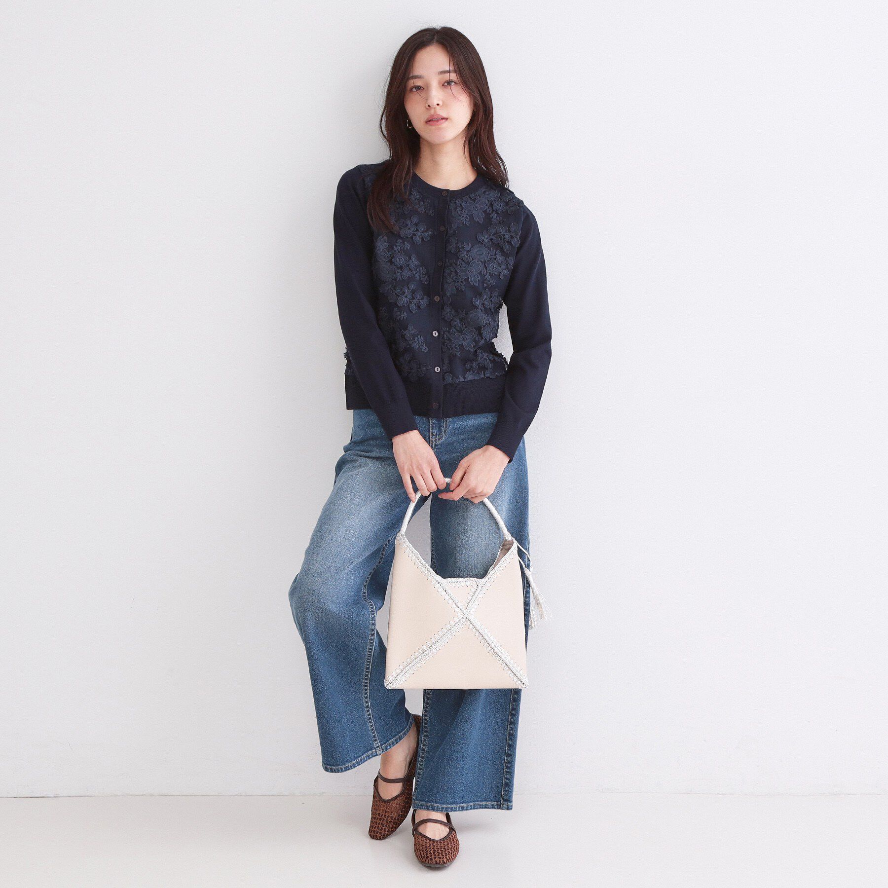 OPAQUE.CLIP「チュールレースニットカーディガン【洗える】」|カーディガン|